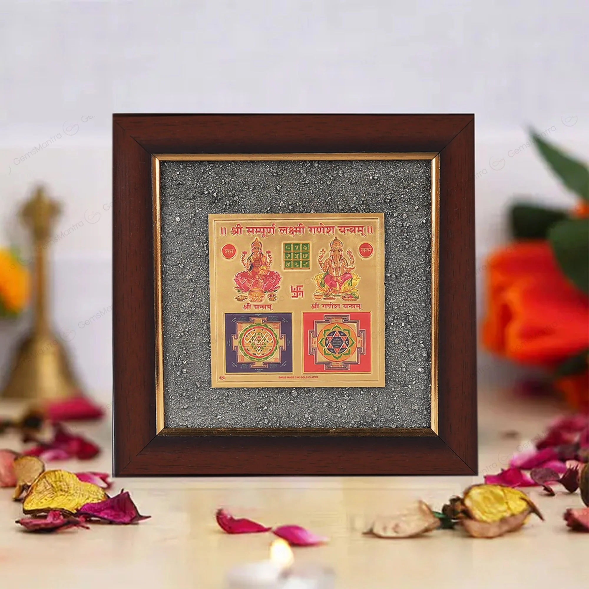 2D Yantra - Frame of Four - Shree Sampoorna Laxmi Ganesh Yantra - Pyrite Dust frame - Image 11
