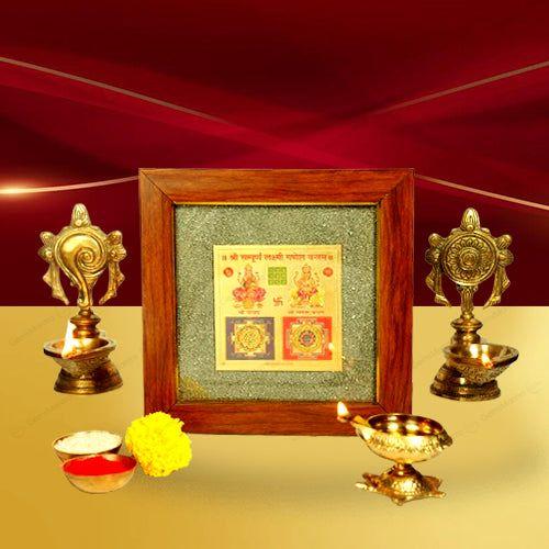2D Yantra - Frame of Four - Shree Sampoorna Laxmi Ganesh Yantra - Pyrite Dust frame - Image 4