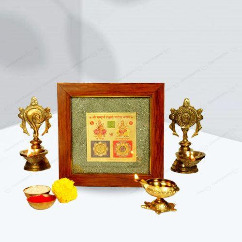 2D Yantra - Frame of Four - Shree Sampoorna Laxmi Ganesh Yantra - Pyrite Dust frame - Image 5