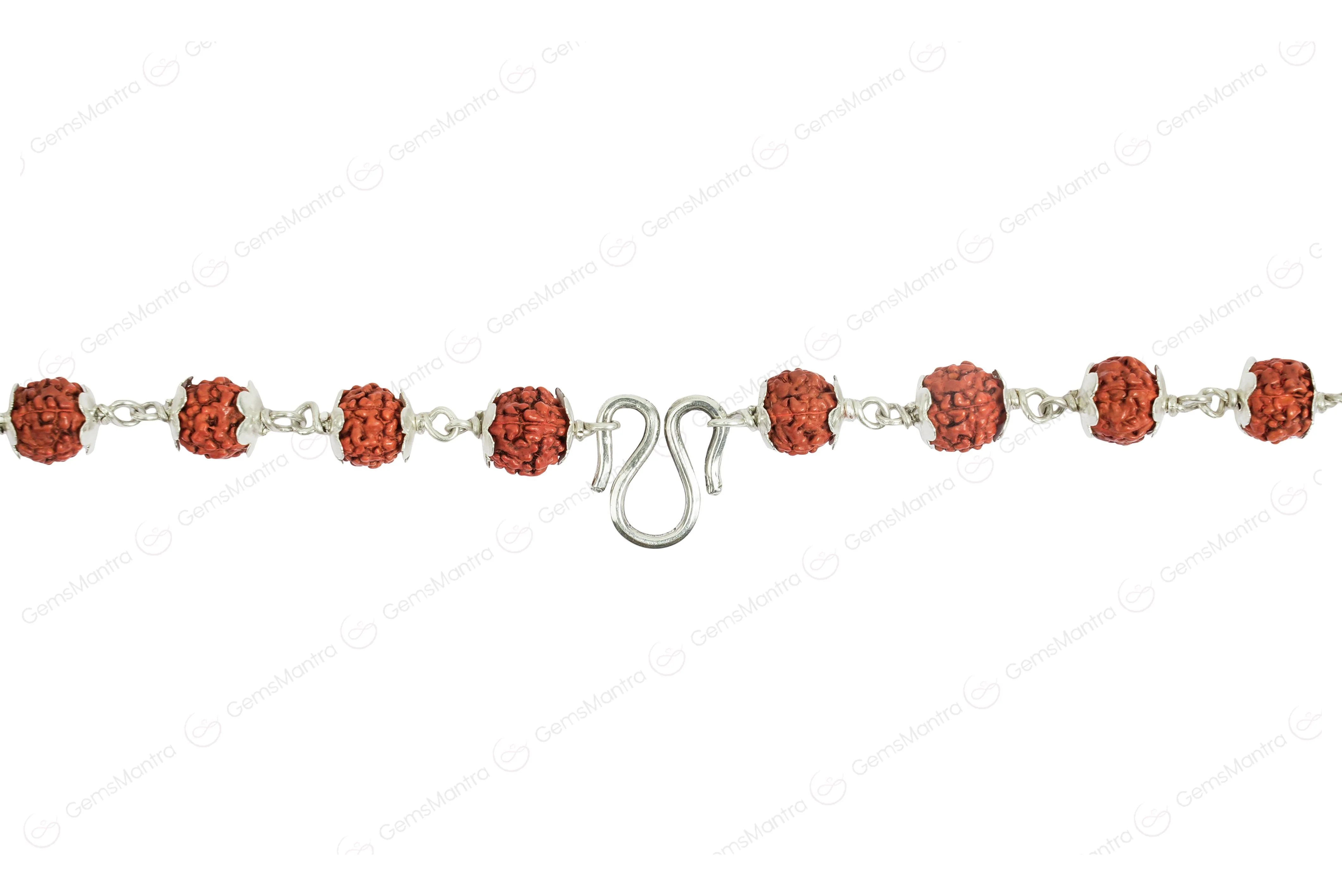 5 Mukhi Silver Rudraksha Mala - with Natural 1 Mukhi Rudraksha Pendant - Image 3