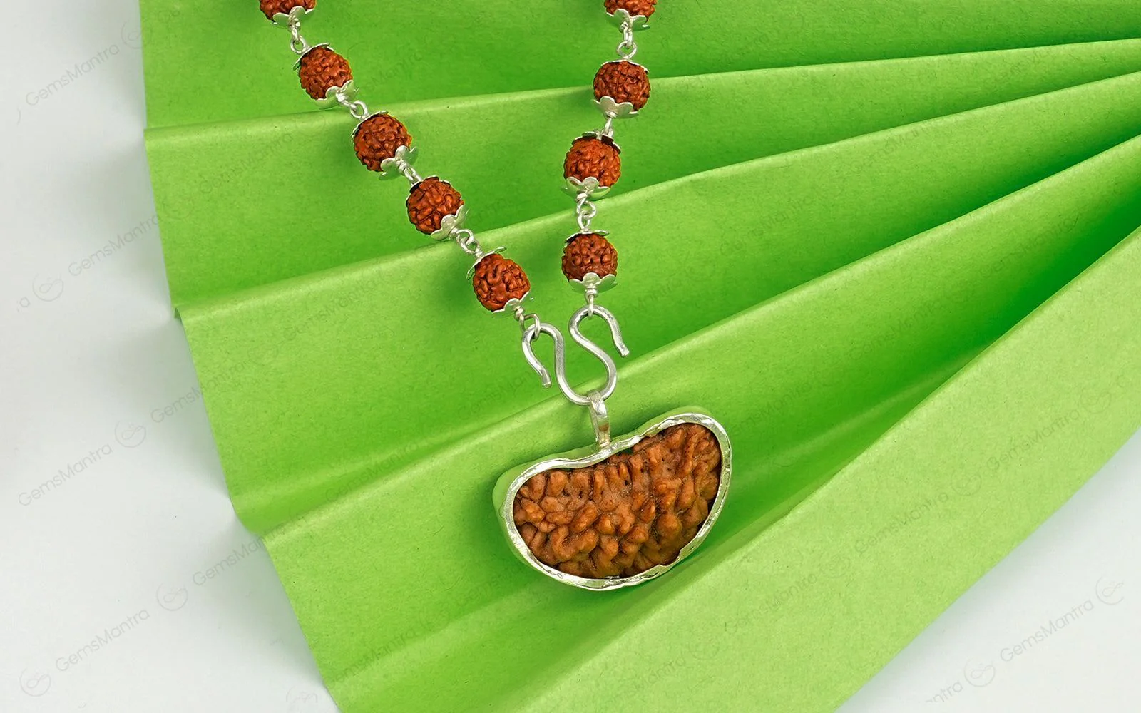 5 Mukhi Silver Rudraksha Mala - with Natural 1 Mukhi Rudraksha Pendant - Image 6