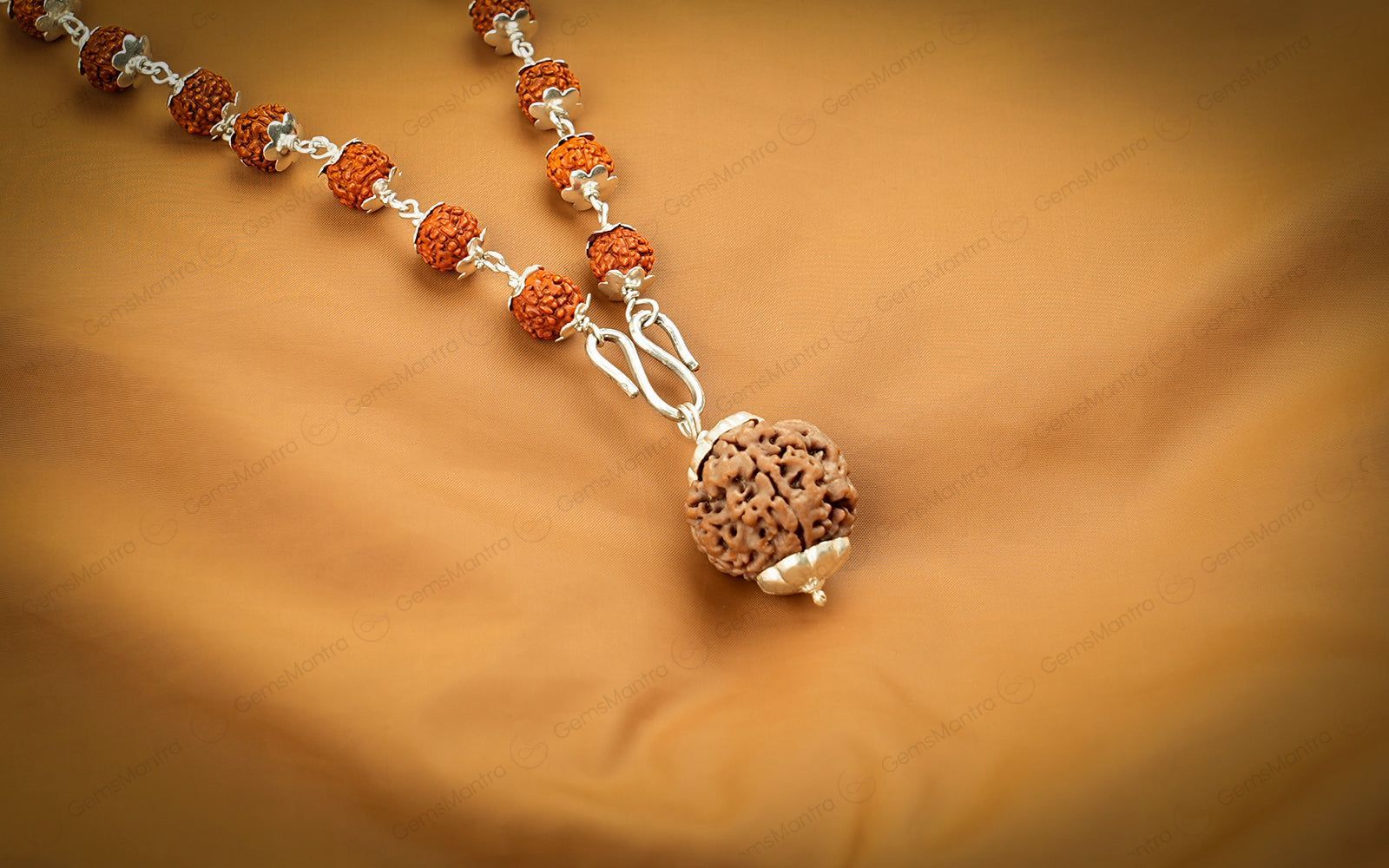 5 Mukhi Silver Rudraksha Mala - with Natural 5 Mukhi Rudraksha Pendant - Image 4