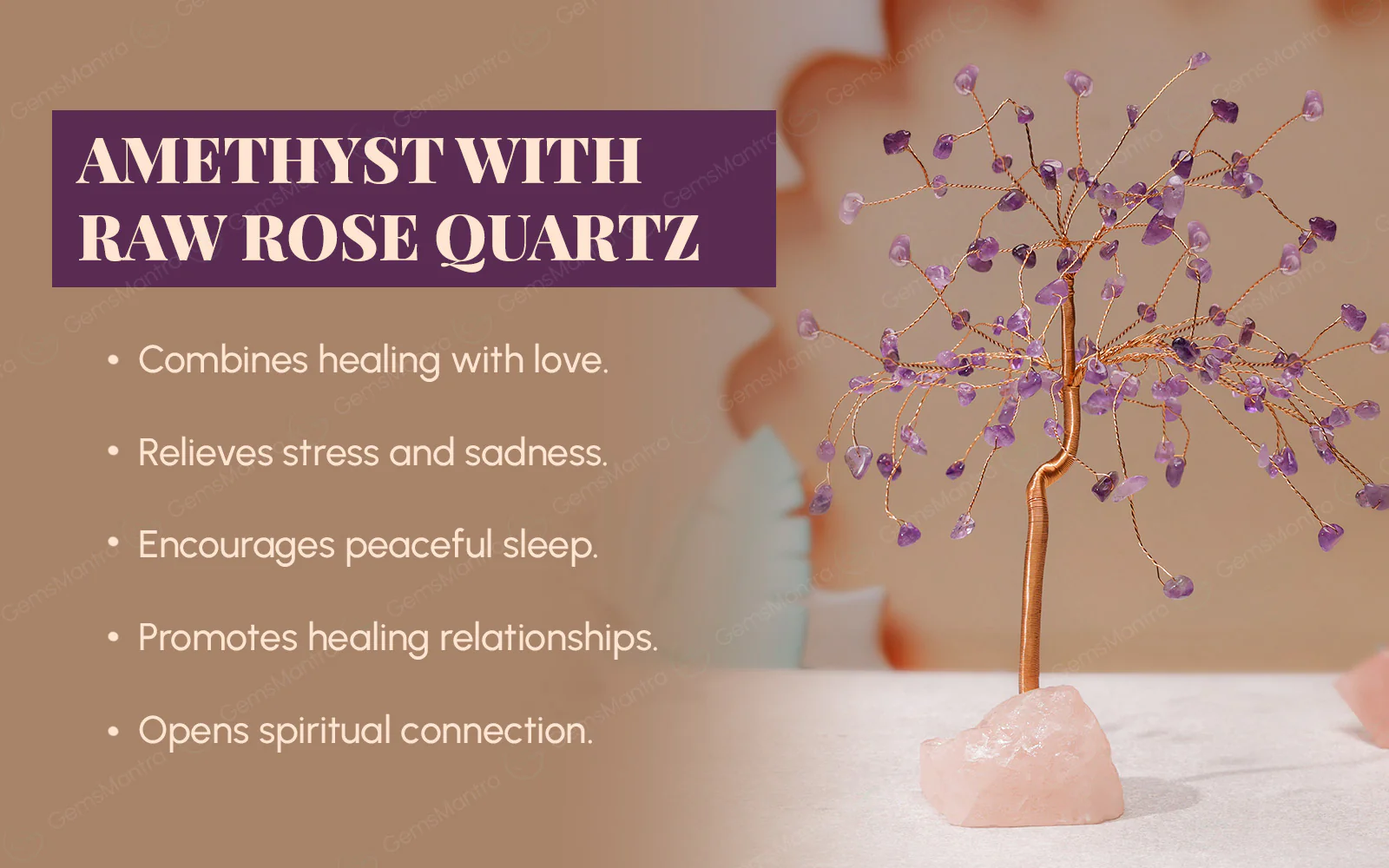 Amethyst With Raw Rose Quartz Large Tree - Image 3