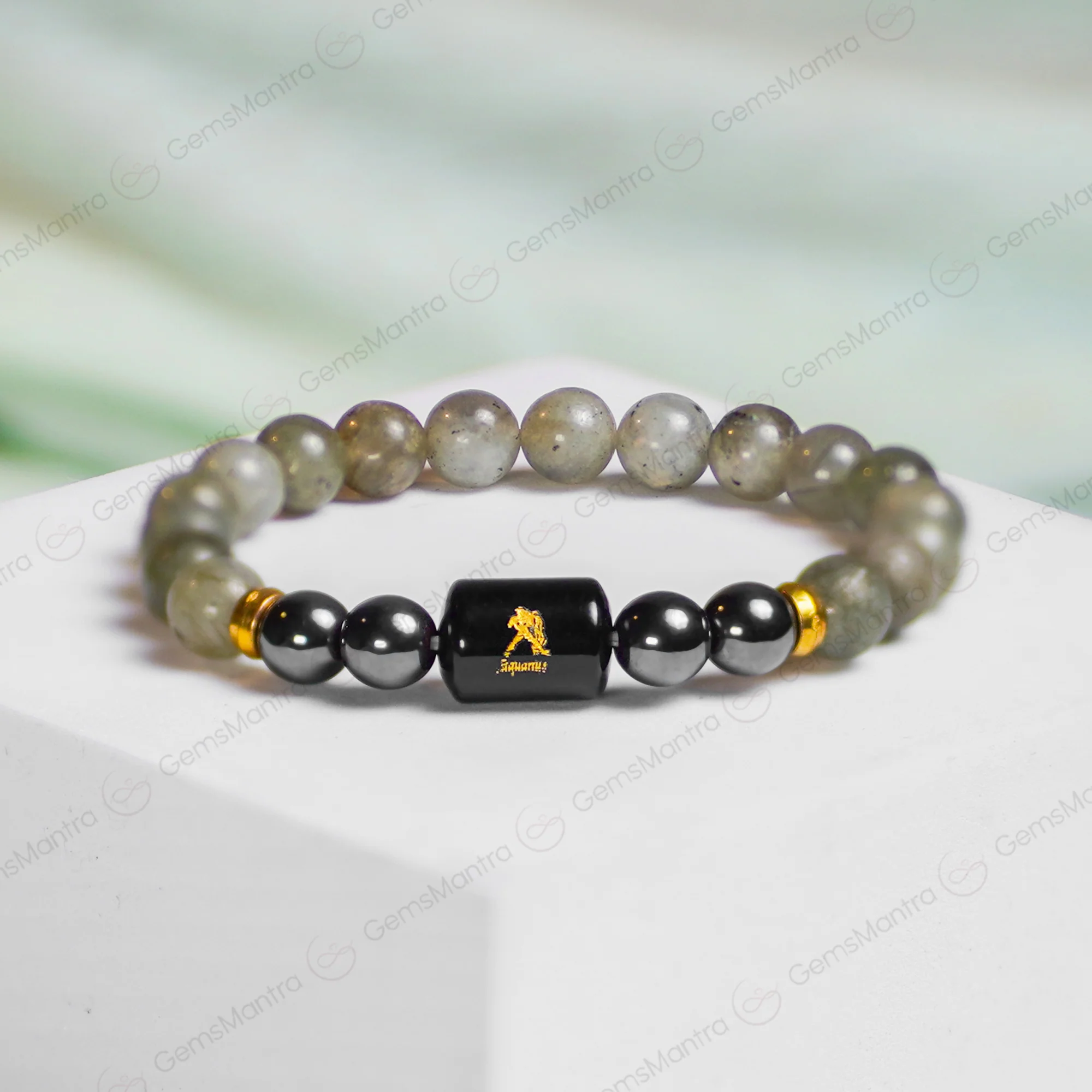 Aquarius Zodiac Kumbh Rashi Bracelet with Labradorite & Hematite - Image 3