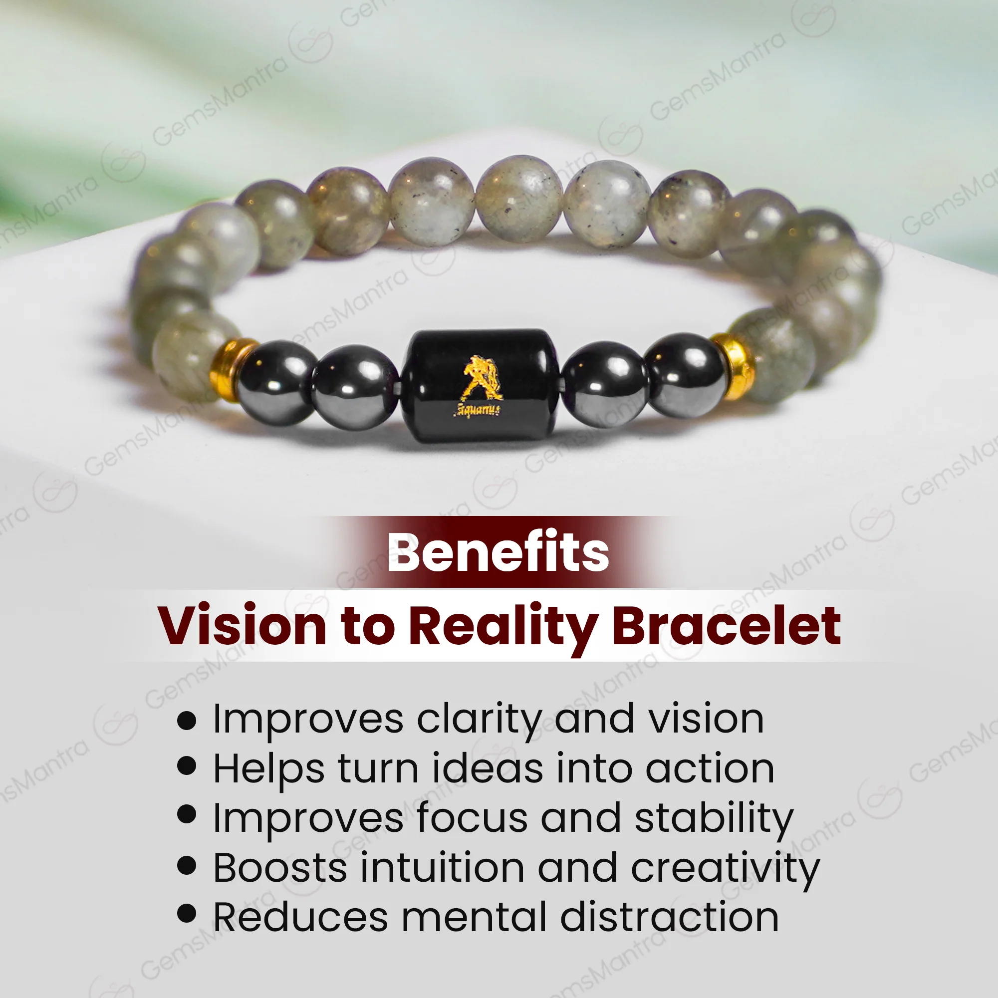 Aquarius Zodiac Kumbh Rashi Bracelet with Labradorite & Hematite - Image 4