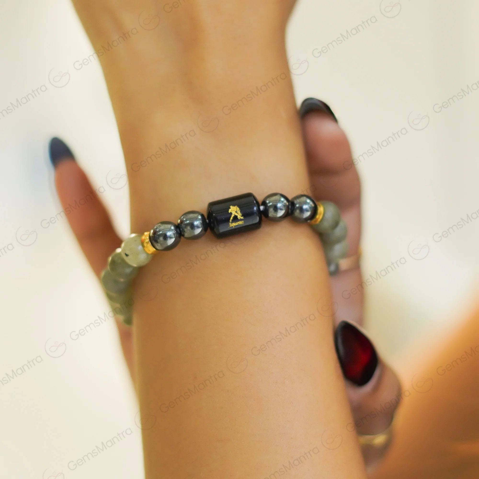 Aquarius Zodiac Kumbh Rashi Bracelet with Labradorite & Hematite - Image 5