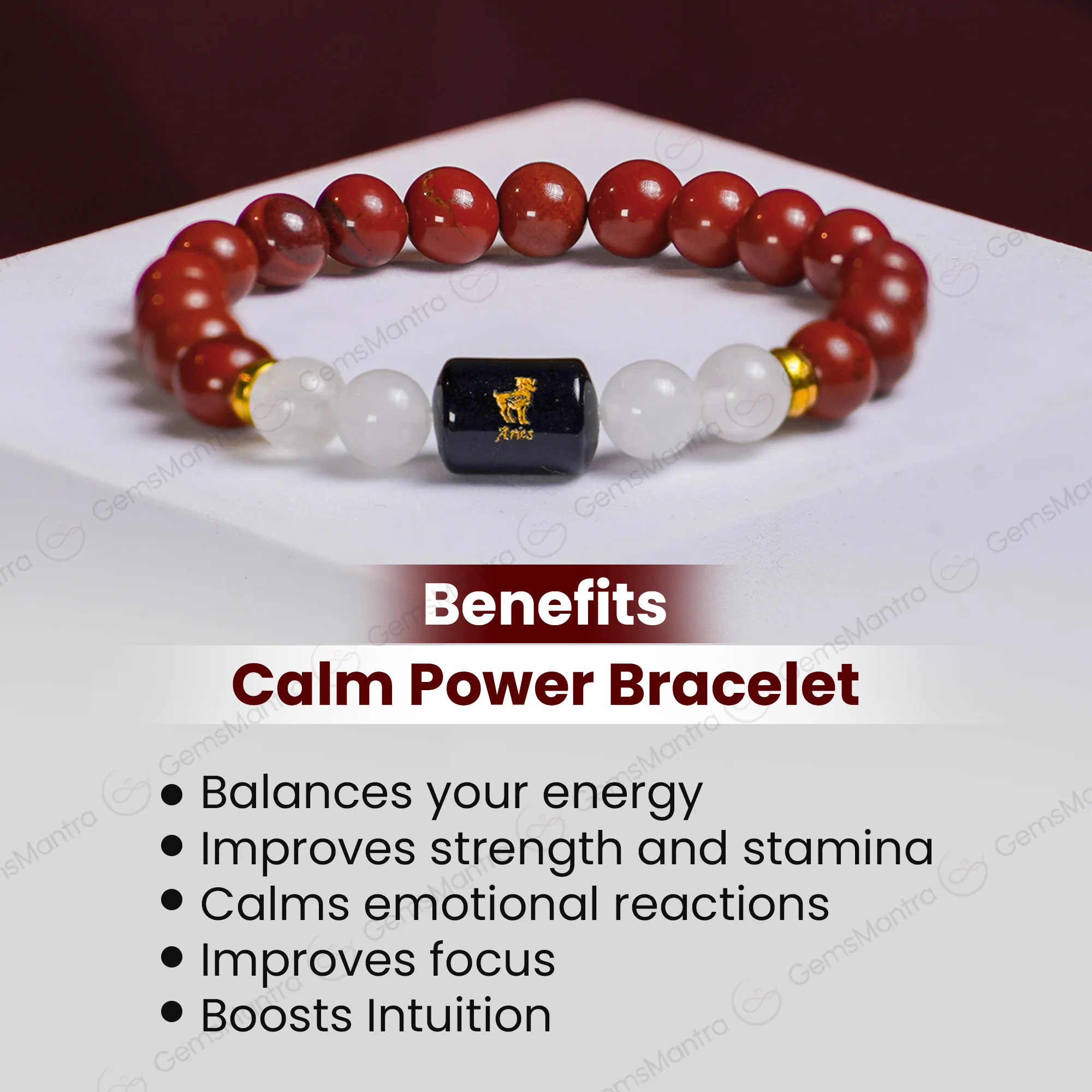 Aries Zodiac Mesh Rashi Bracelet with Red  Jasper & Moonstone - Image 4