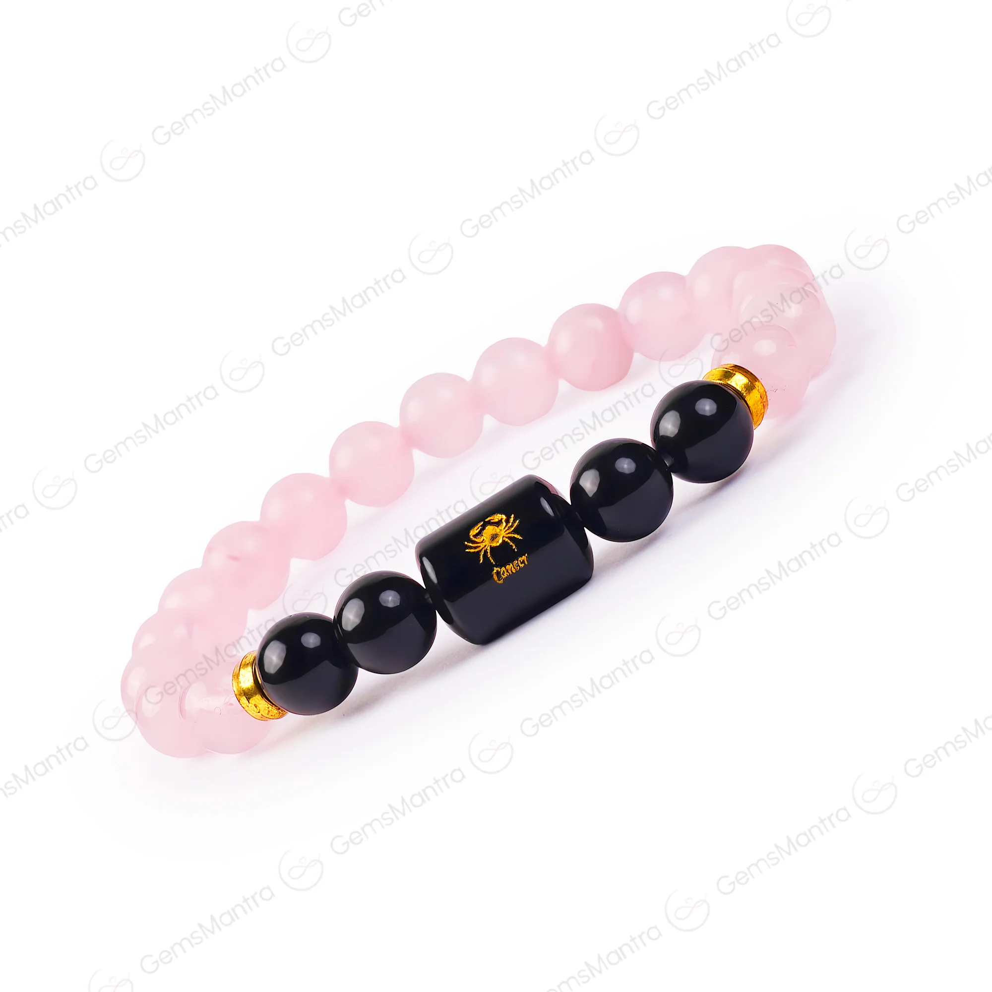 Cancer Zodiac Kark Rashi Bracelet with Rose Quartz & Black Tourmaline - Image 3