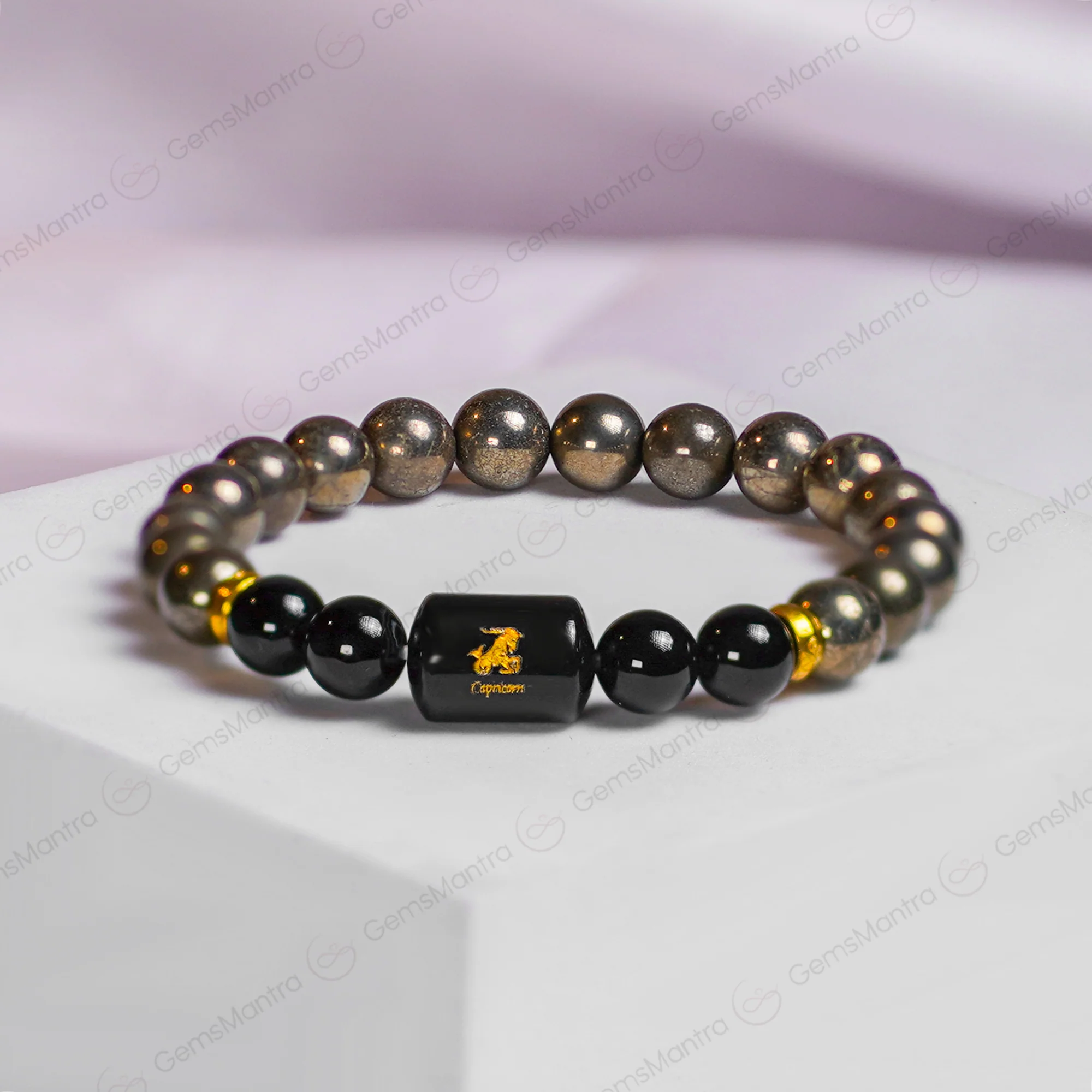 Capricorn Zodiac Makar Rashi Bracelet with Pyrite & Black Onyx - Image 3