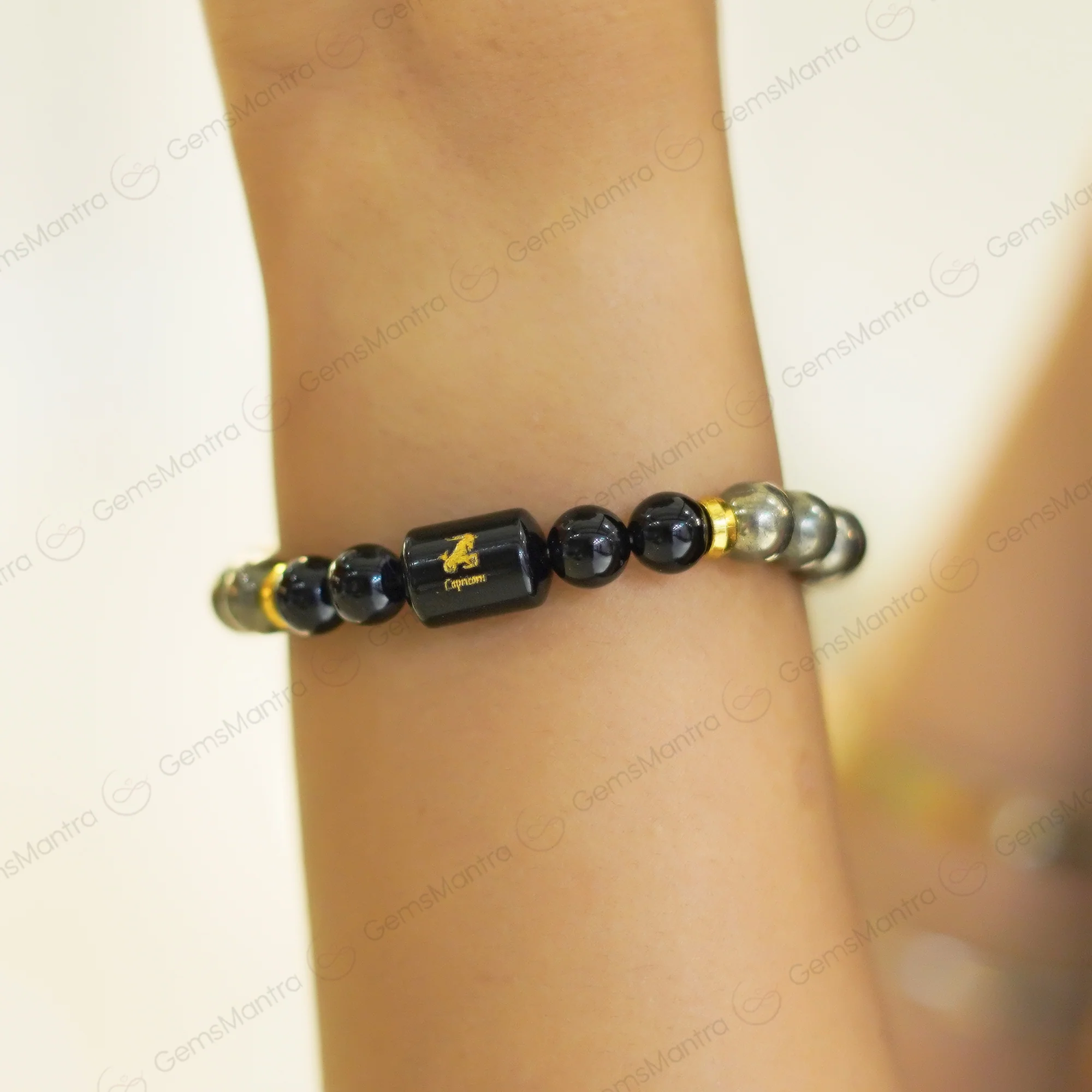 Capricorn Zodiac Makar Rashi Bracelet with Pyrite & Black Onyx - Image 4