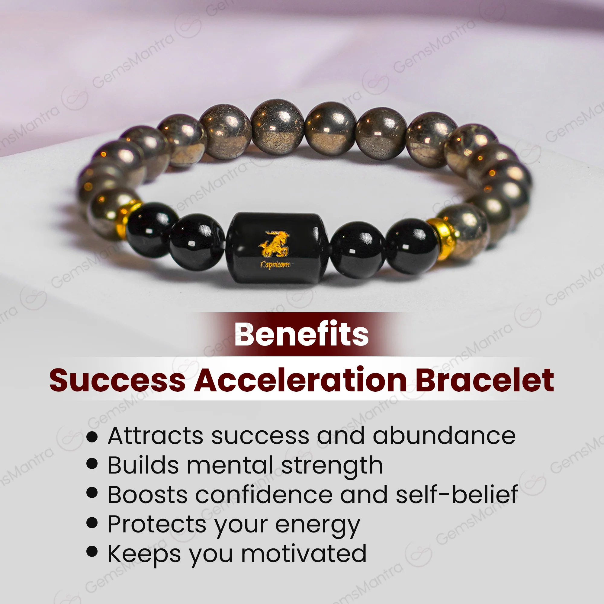 Capricorn Zodiac Makar Rashi Bracelet with Pyrite & Black Onyx - Image 5