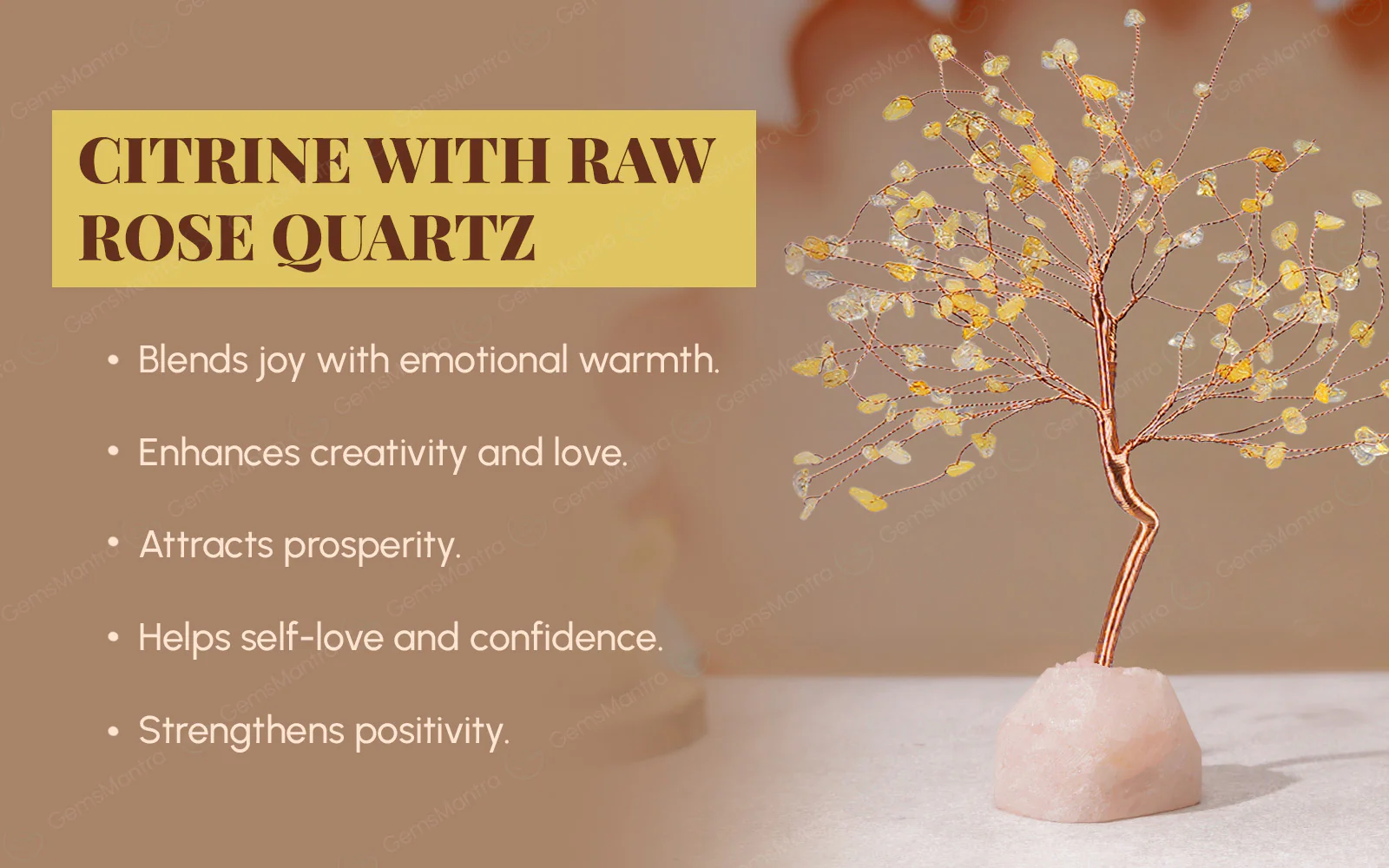 Citrine With Raw Rose Quartz Large Tree - Image 3