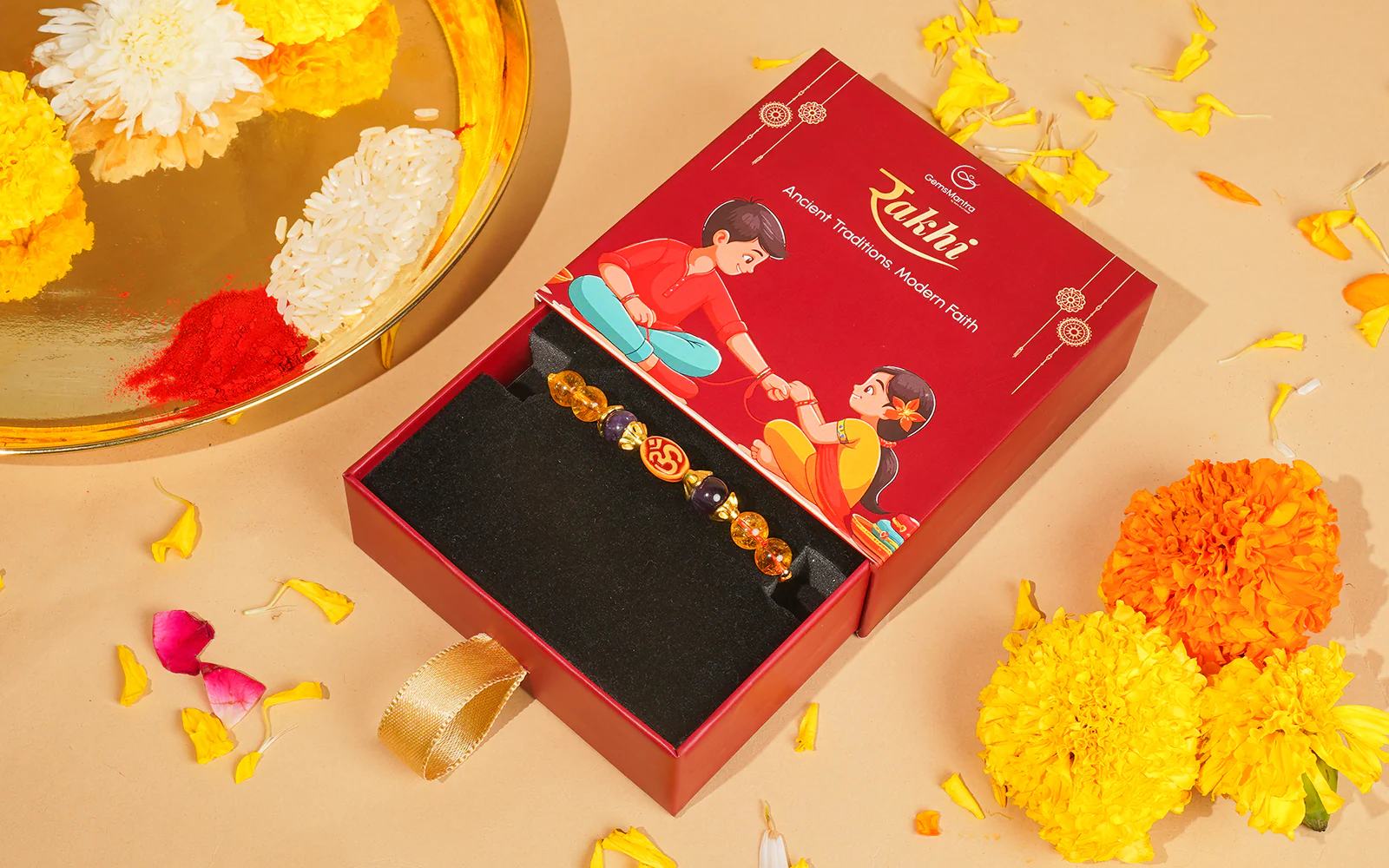 Energized Om Rakhi - Citrine & Onyx Healing Crystal Rakhi for Brother - Image 3