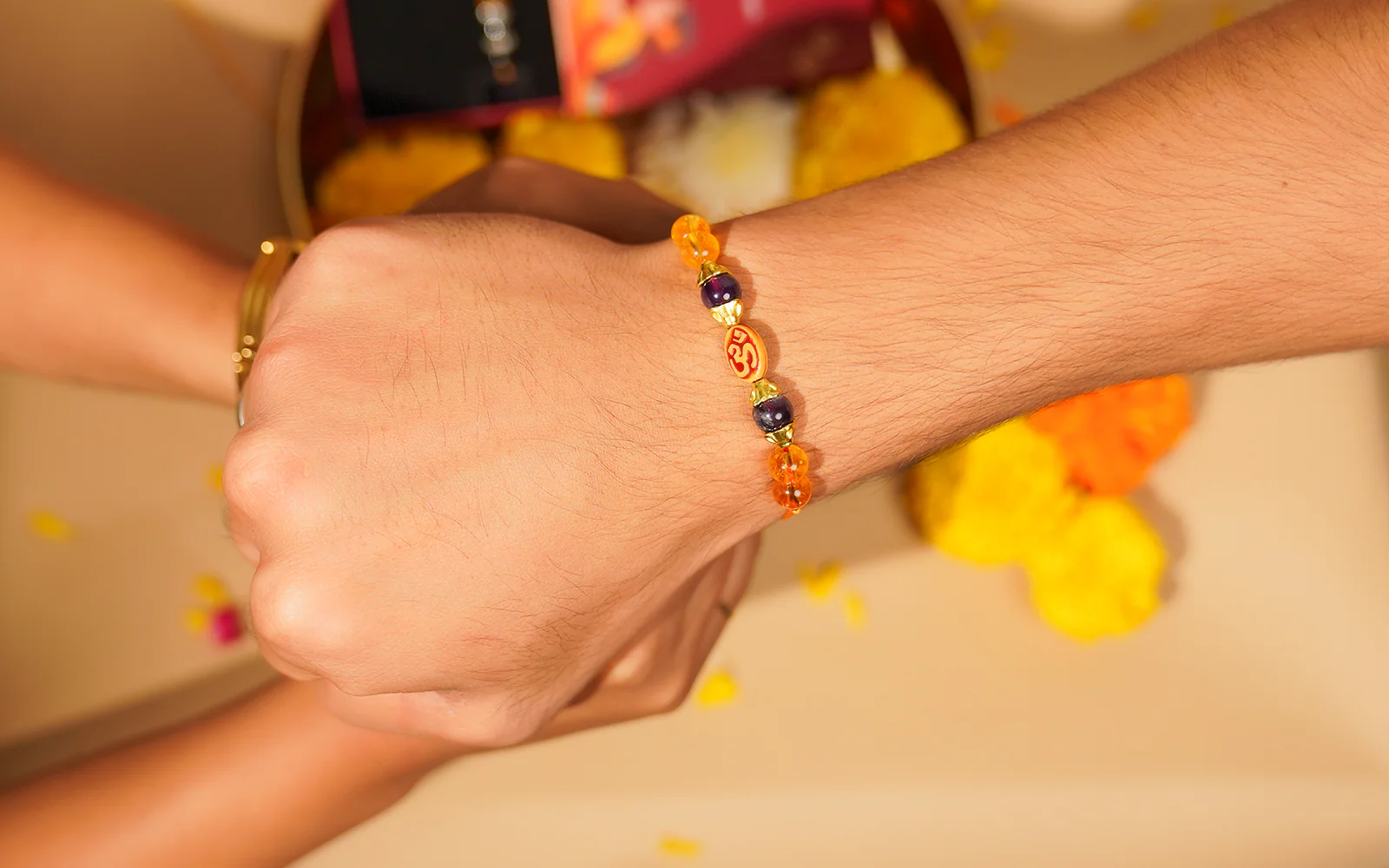 Energized Om Rakhi - Citrine & Onyx Healing Crystal Rakhi for Brother - Image 4