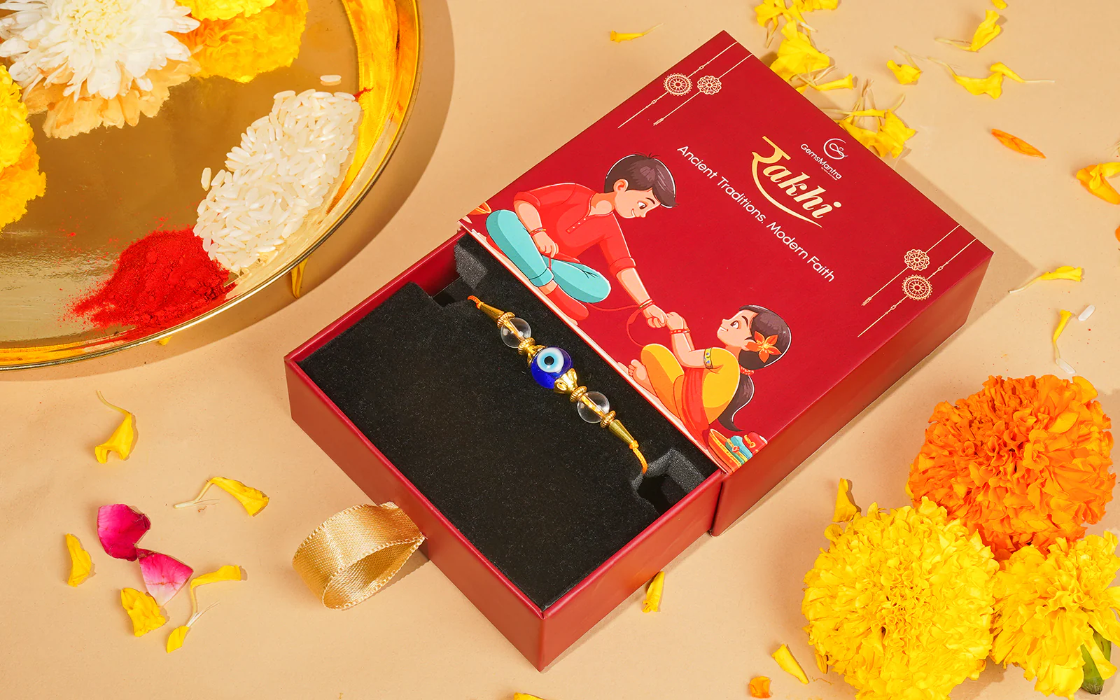 Evil Eye Rakhi - Protective Rakhi with Clear Quartz Beads - Image 3