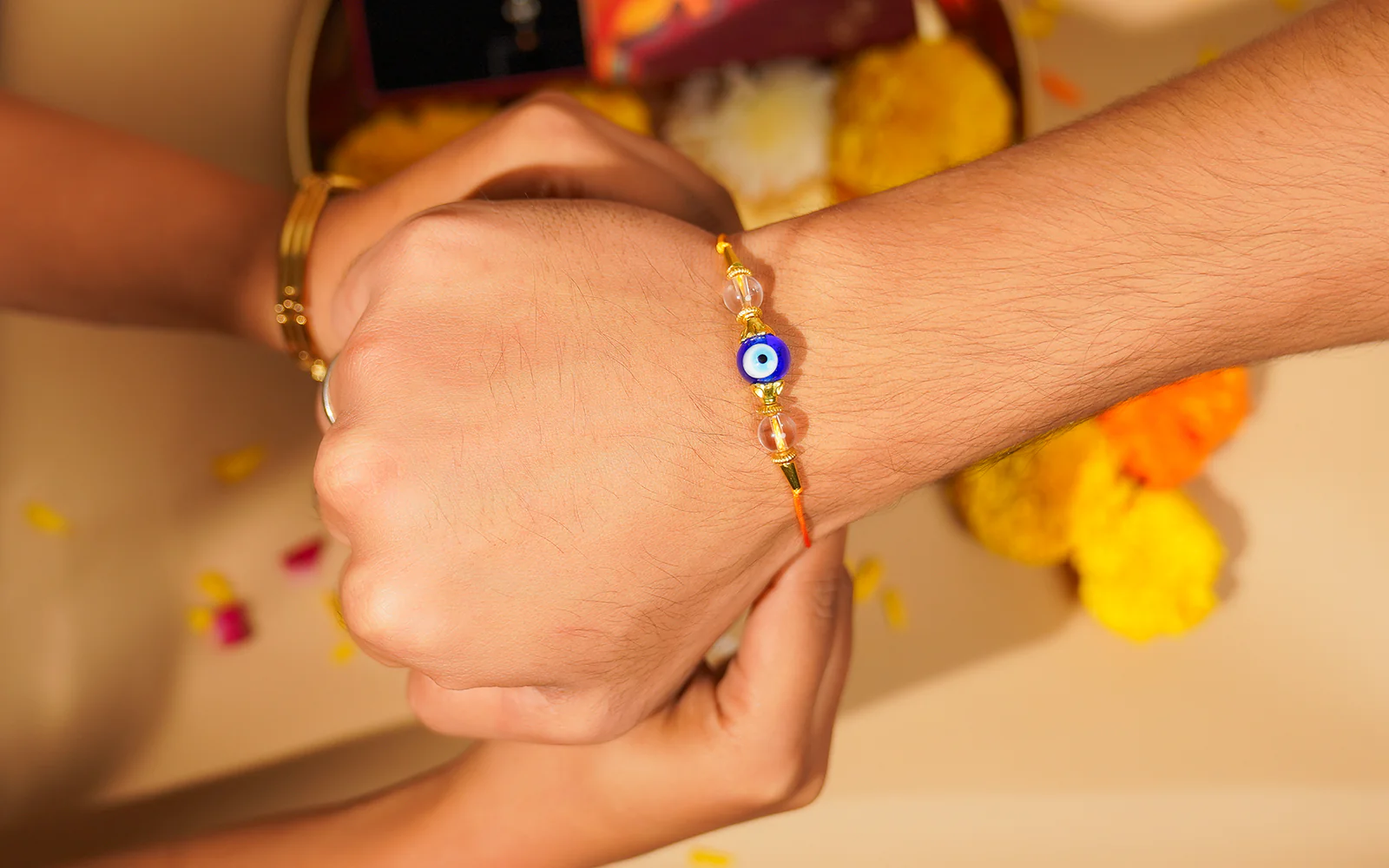 Evil Eye Rakhi - Protective Rakhi with Clear Quartz Beads - Image 4
