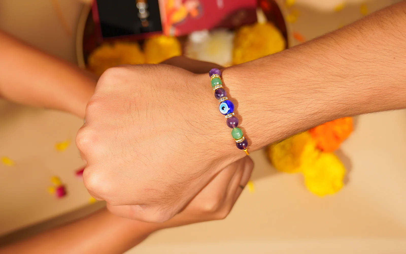 Evil Eye Rakhi with Amethyst & Aventurine - Protection & Positivity Rakhi - Image 4