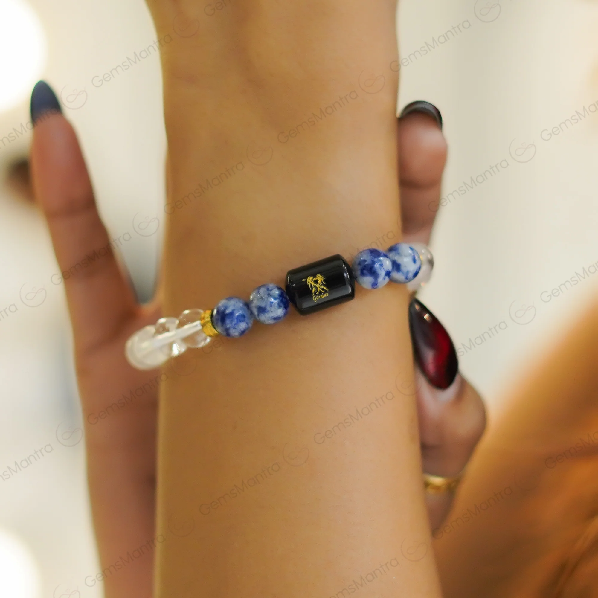 Gemini Zodiac Mithun Rashi Bracelet with Fluorite & Sodalite - Image 4