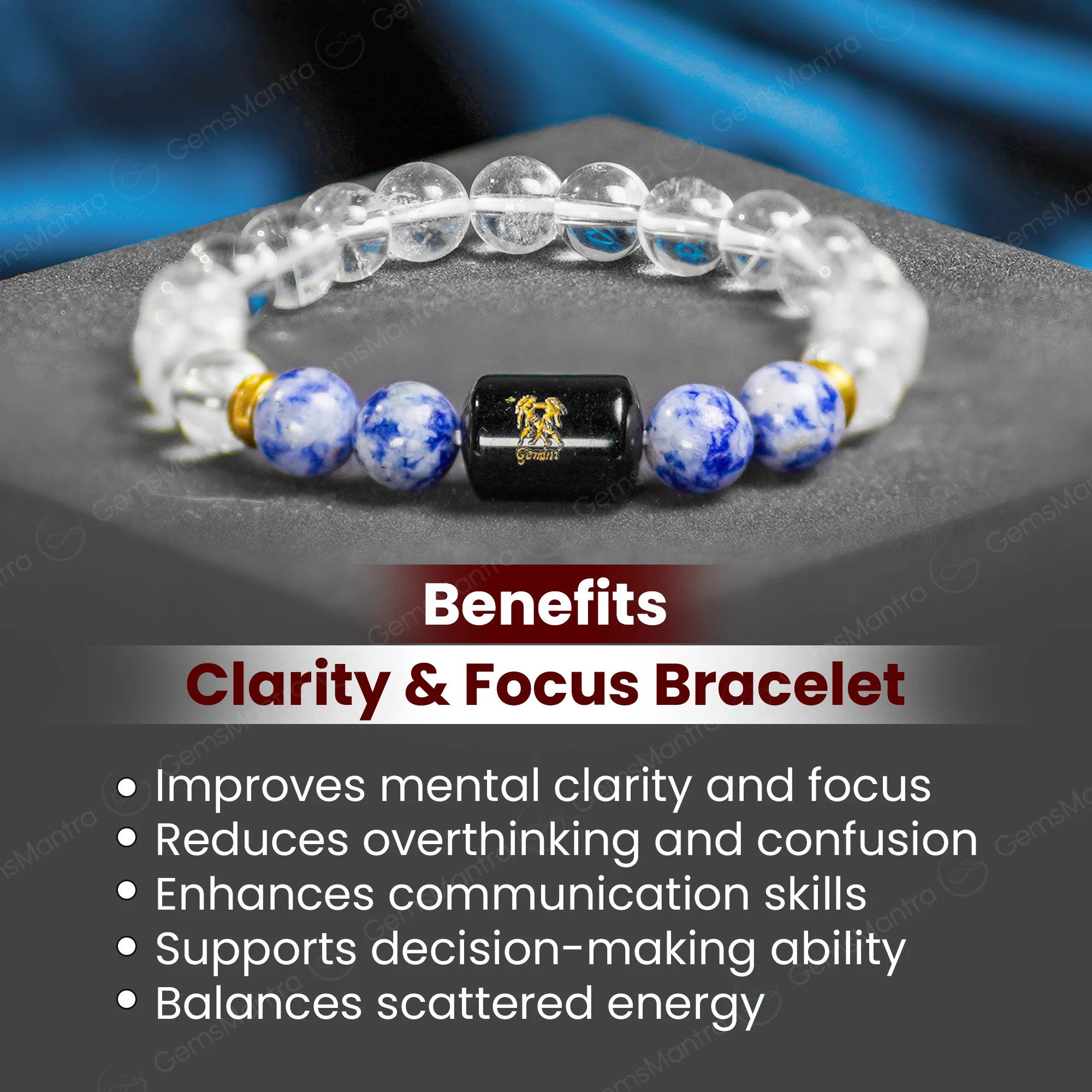 Gemini Zodiac Mithun Rashi Bracelet with Fluorite & Sodalite - Image 5