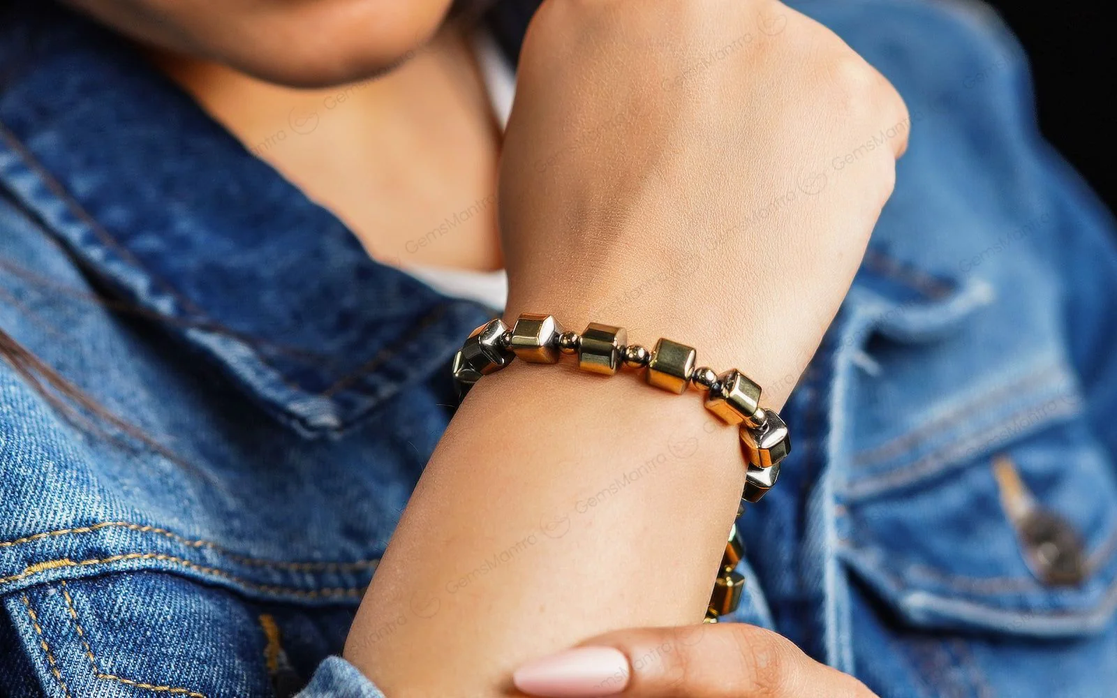 Golden Pyrite/Hematite Cube Beads Bracelet - Image 3