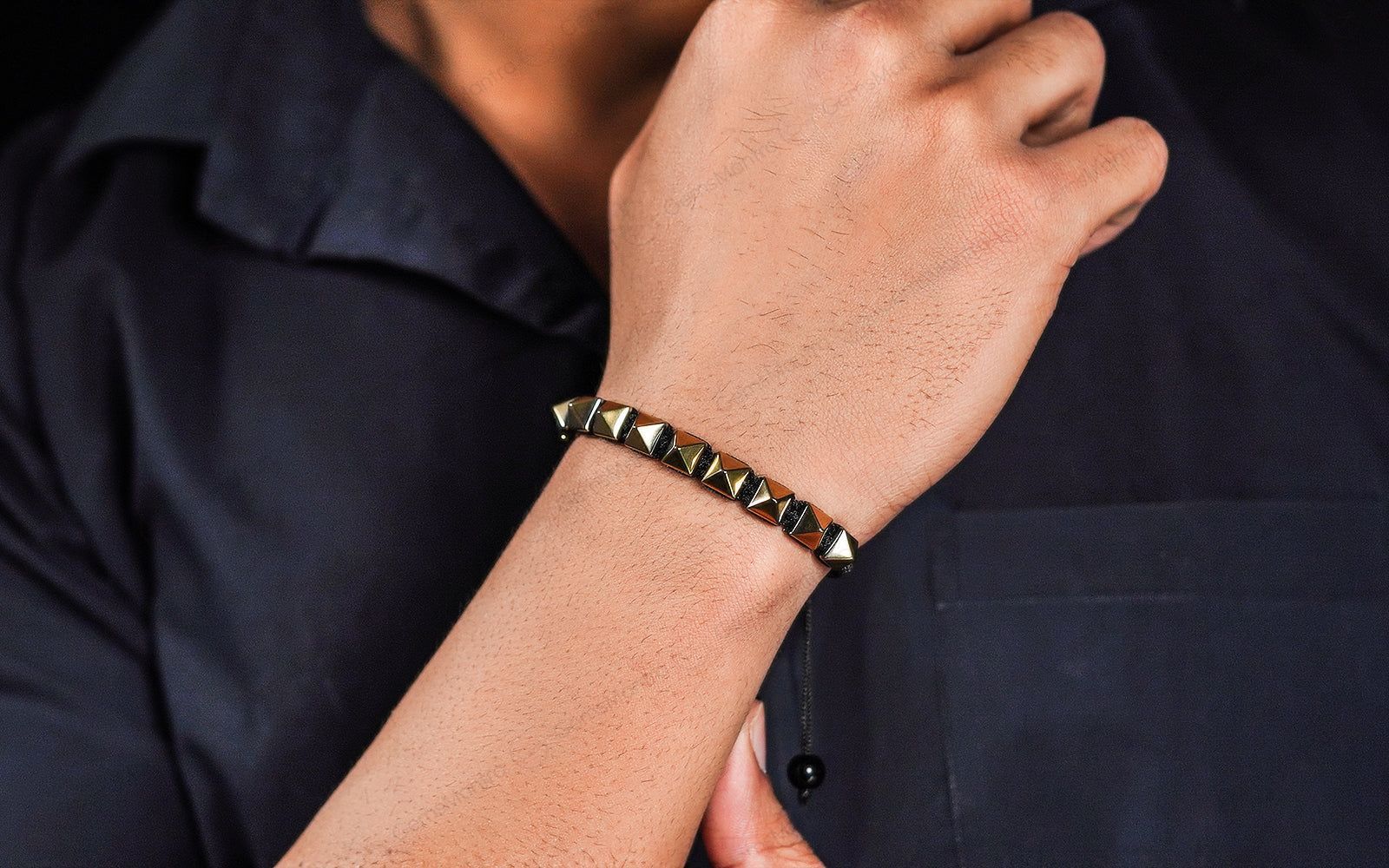 Golden Pyrite Pyramid Adjustable Bracelet - Image 3