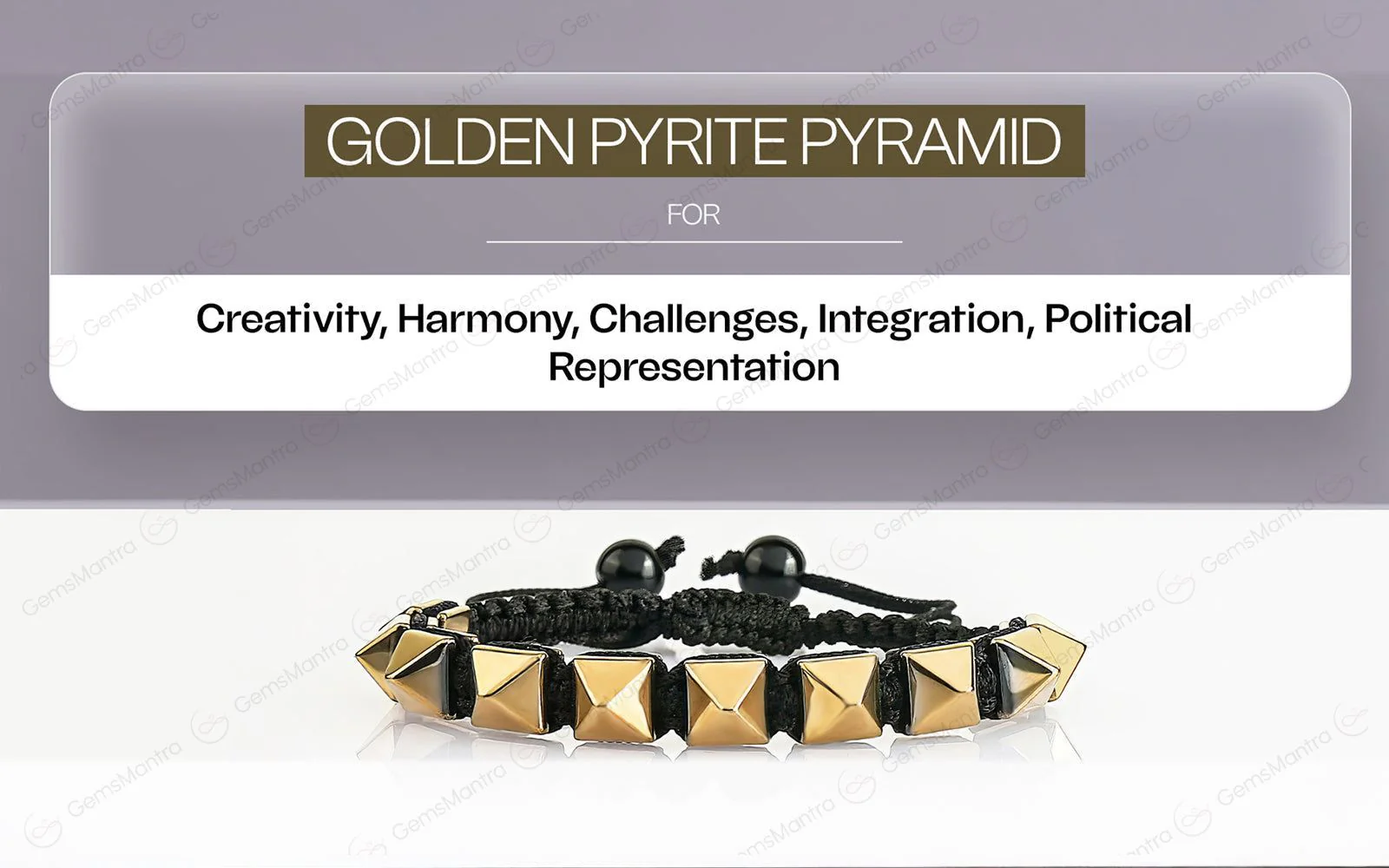 Golden Pyrite Pyramid Adjustable Bracelet - Image 4