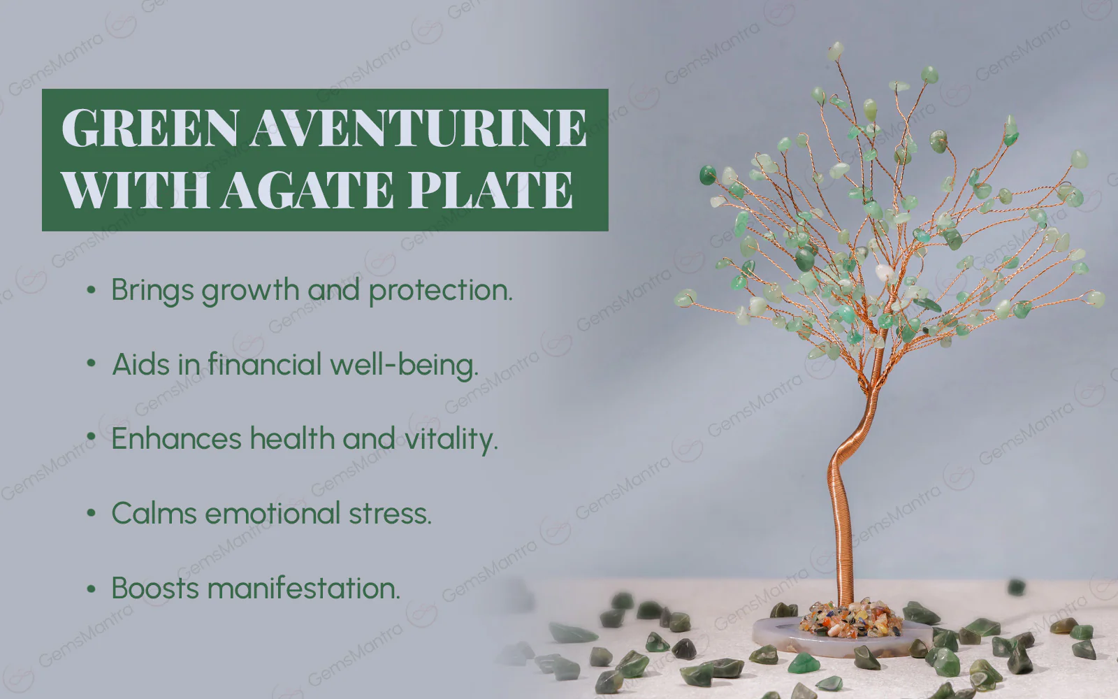 Green Aventurine With Agate Plate Large Tree - Image 3