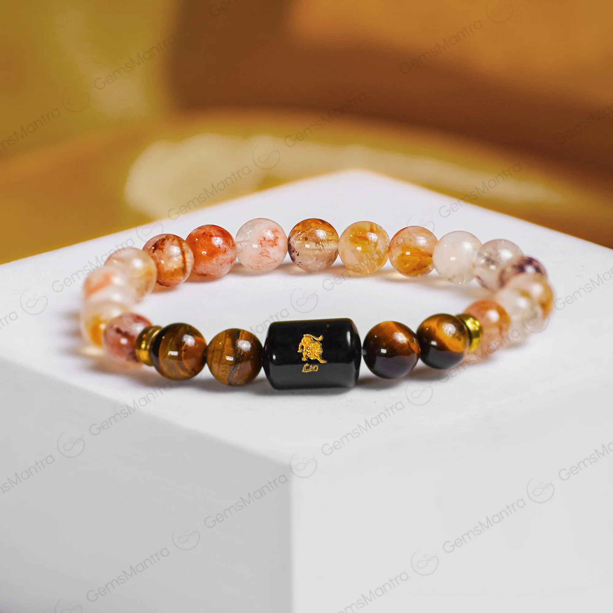 Leo Zodiac Singh Rashi Bracelet with Citrine & Tiger Eye - Image 3
