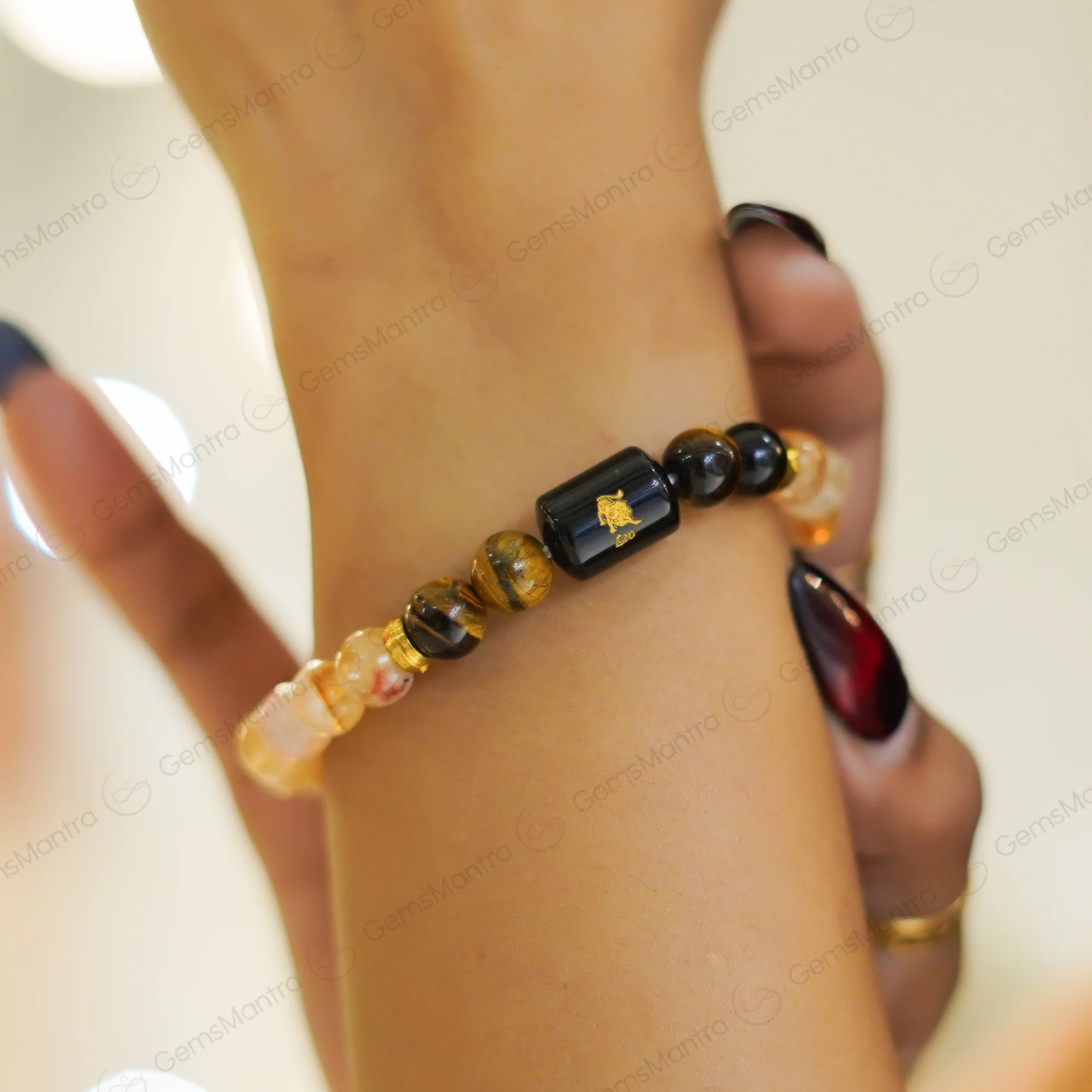 Leo Zodiac Singh Rashi Bracelet with Citrine & Tiger Eye - Image 4
