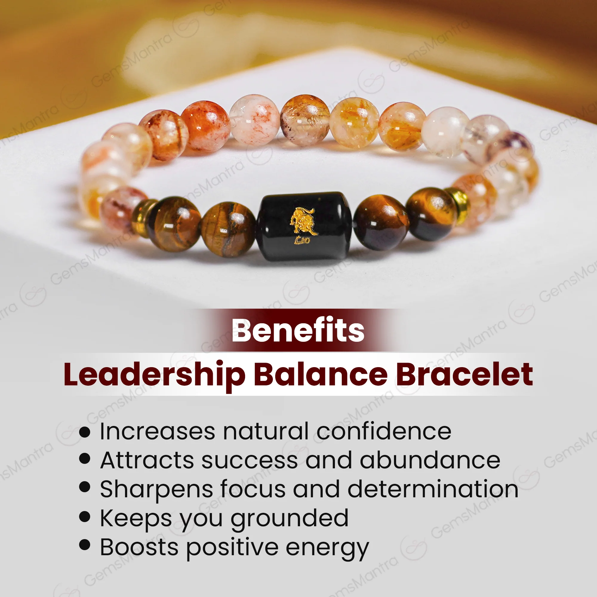 Leo Zodiac Singh Rashi Bracelet with Citrine & Tiger Eye - Image 5
