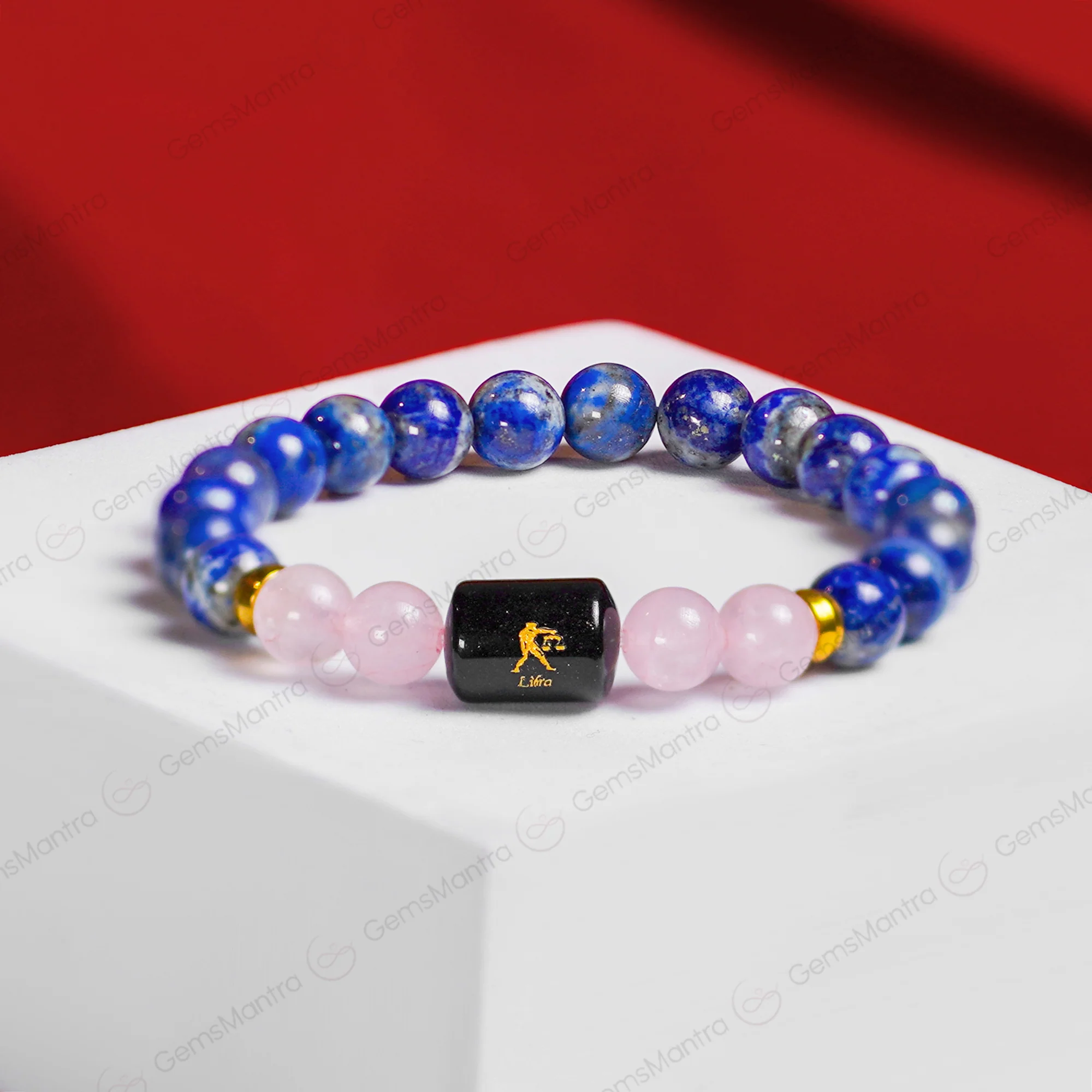 Libra Zodiac Tula Rashi Bracelet with Lapis Lazuli & Rose Quartz - Image 3