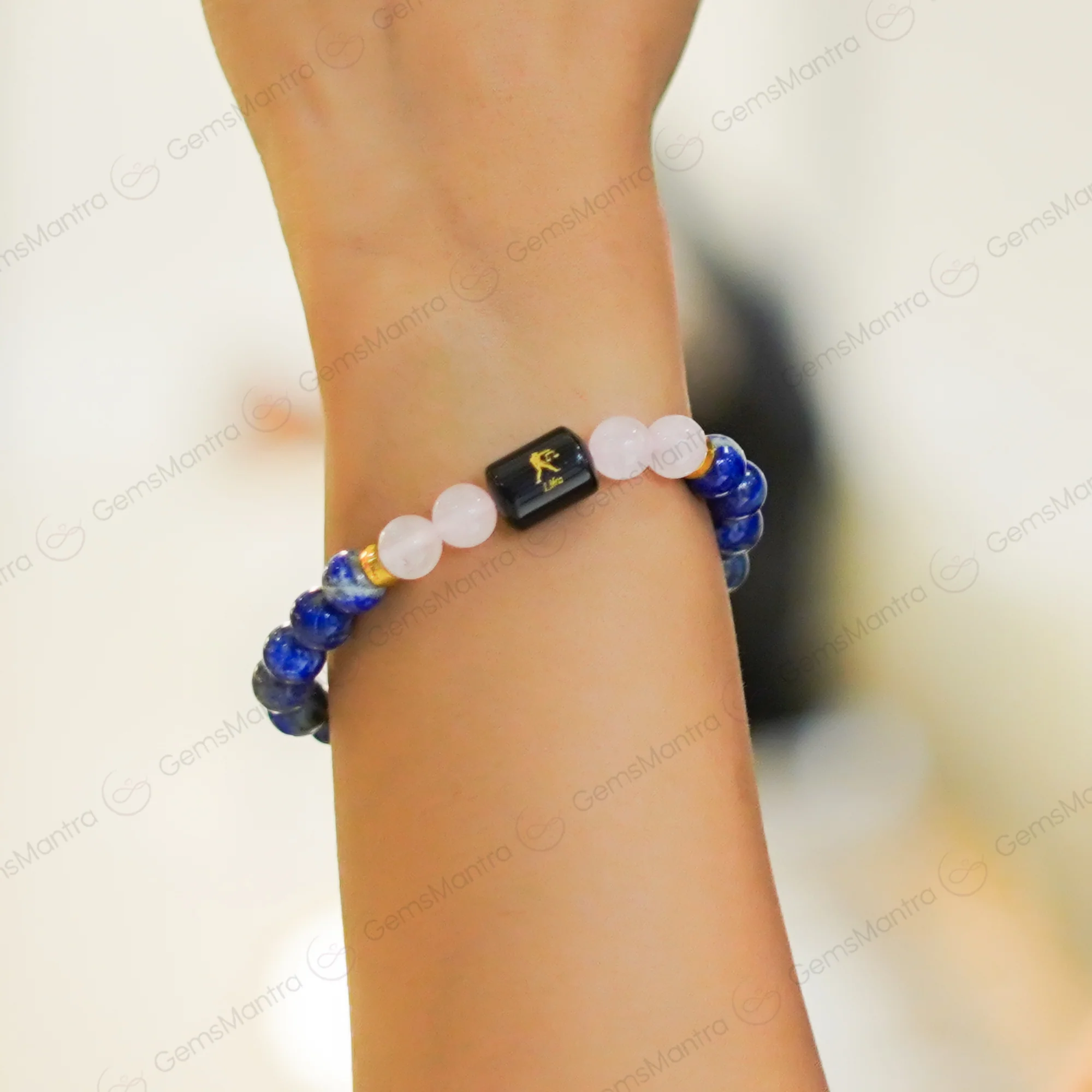 Libra Zodiac Tula Rashi Bracelet with Lapis Lazuli & Rose Quartz - Image 4