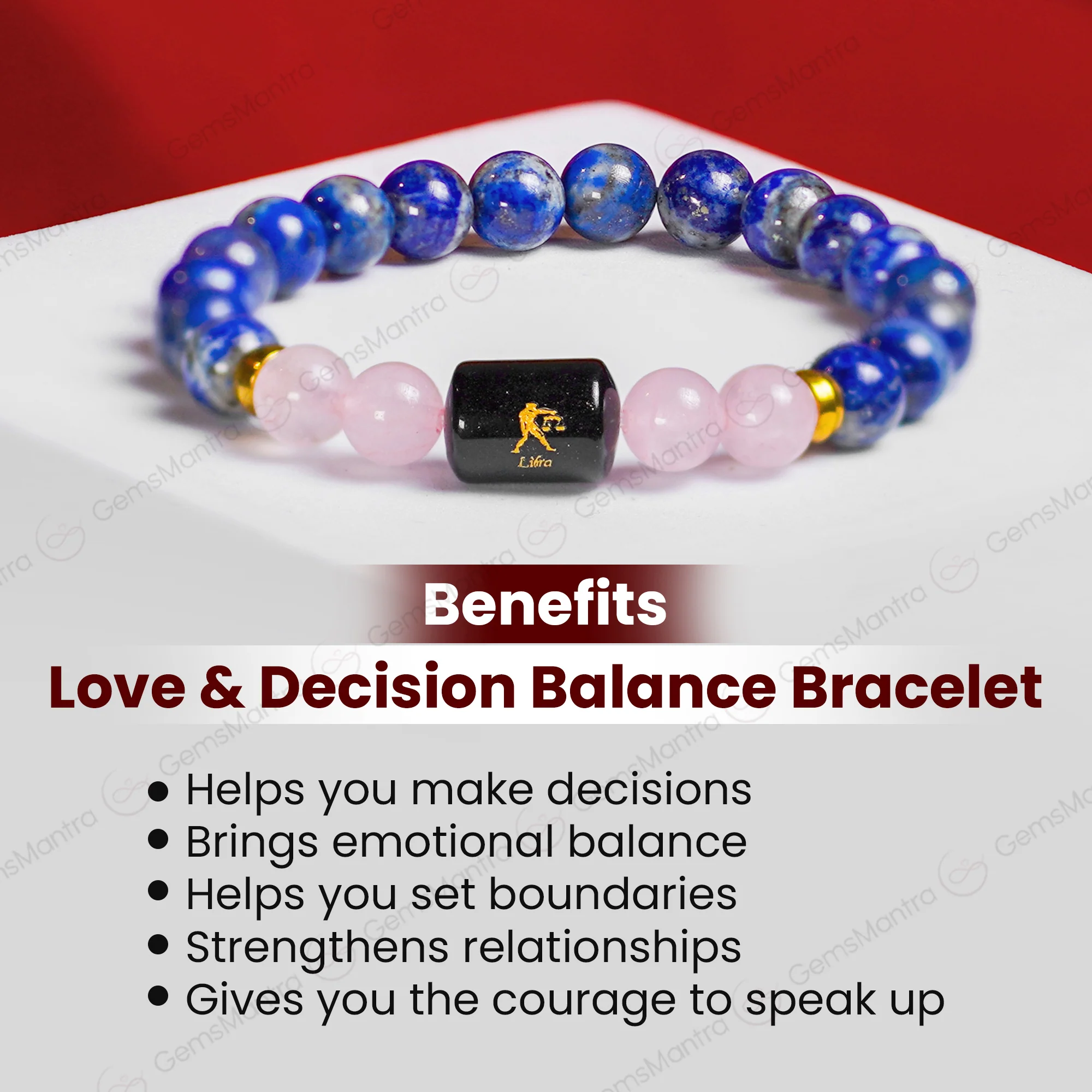 Libra Zodiac Tula Rashi Bracelet with Lapis Lazuli & Rose Quartz - Image 5