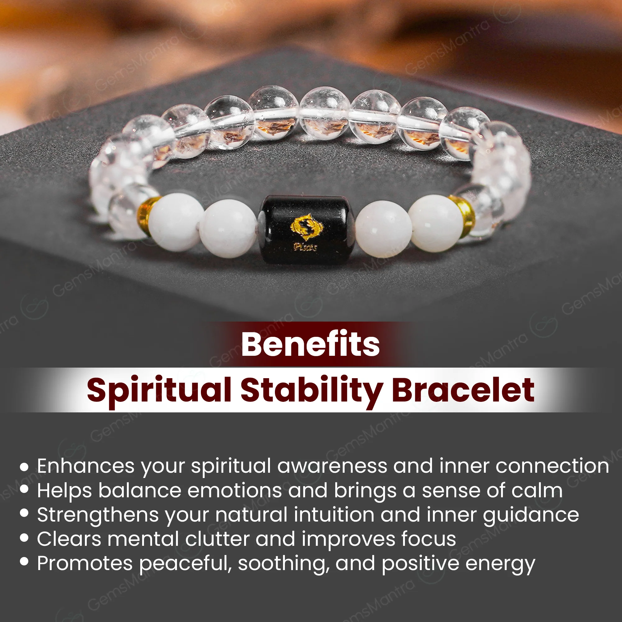 Pisces Zodiac Meen Rashi Bracelet with Amethyst & Aquamarine - Image 4