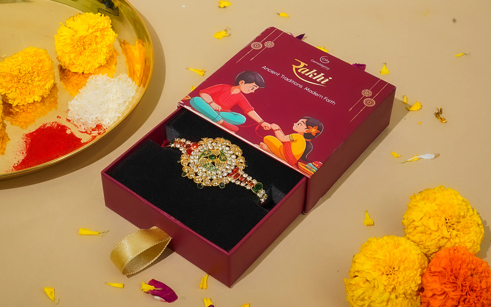 Radiant Red Kundan Rakhi - Image 3