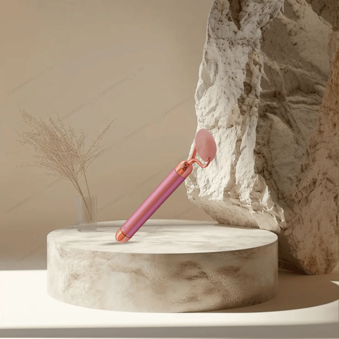 Rose Quartz Vibrating Face Massage Roller - Image 2