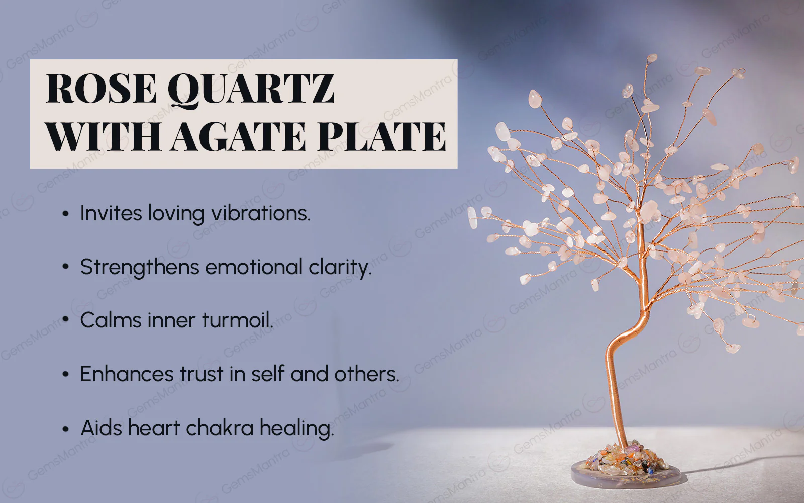 Rose Quartz With Agate Plate Large Tree - Image 3