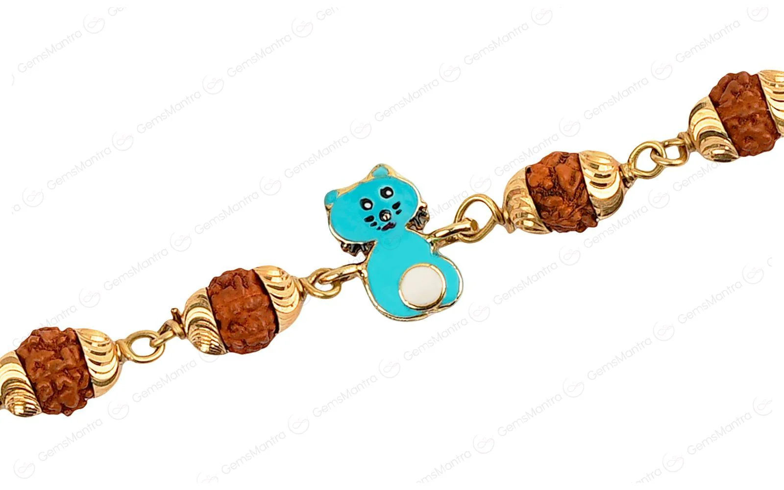 Original 5 Mukhi Rudraksha Gold Kitty Bracelet for Kids with Certificate - Image 3