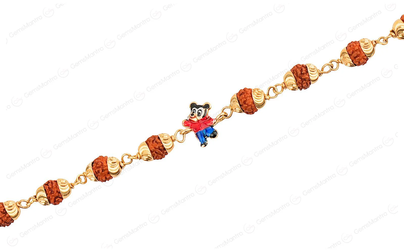 Original 5 Mukhi Rudraksha Gold Mickey Mouse Bracelet for Kids with Certificate - Image 3