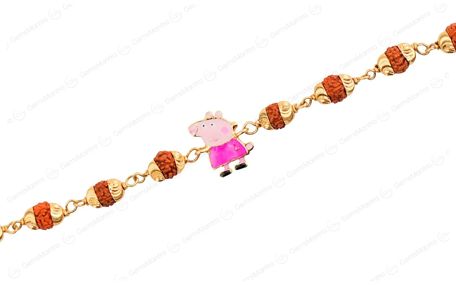 Original 5 Mukhi Rudraksha Gold Piggy Bracelet for Kids with Certificate - Image 3