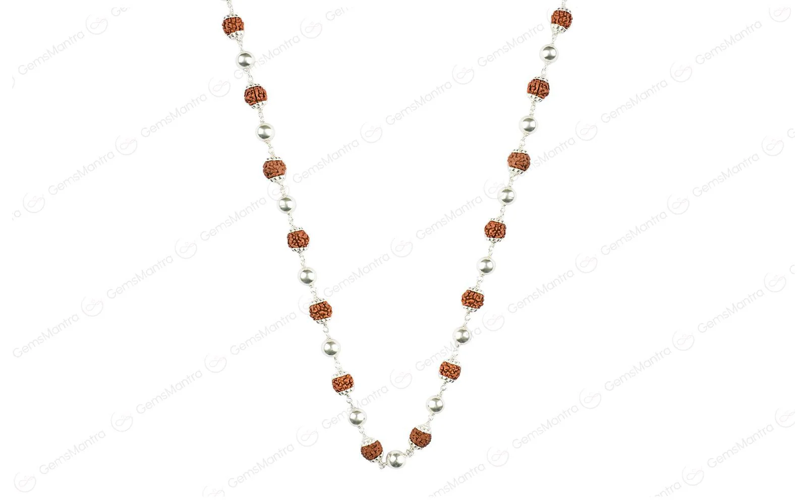 5 Mukhi Rudraksha Mala with 27 Silver Moti (Unisex) - Image 3