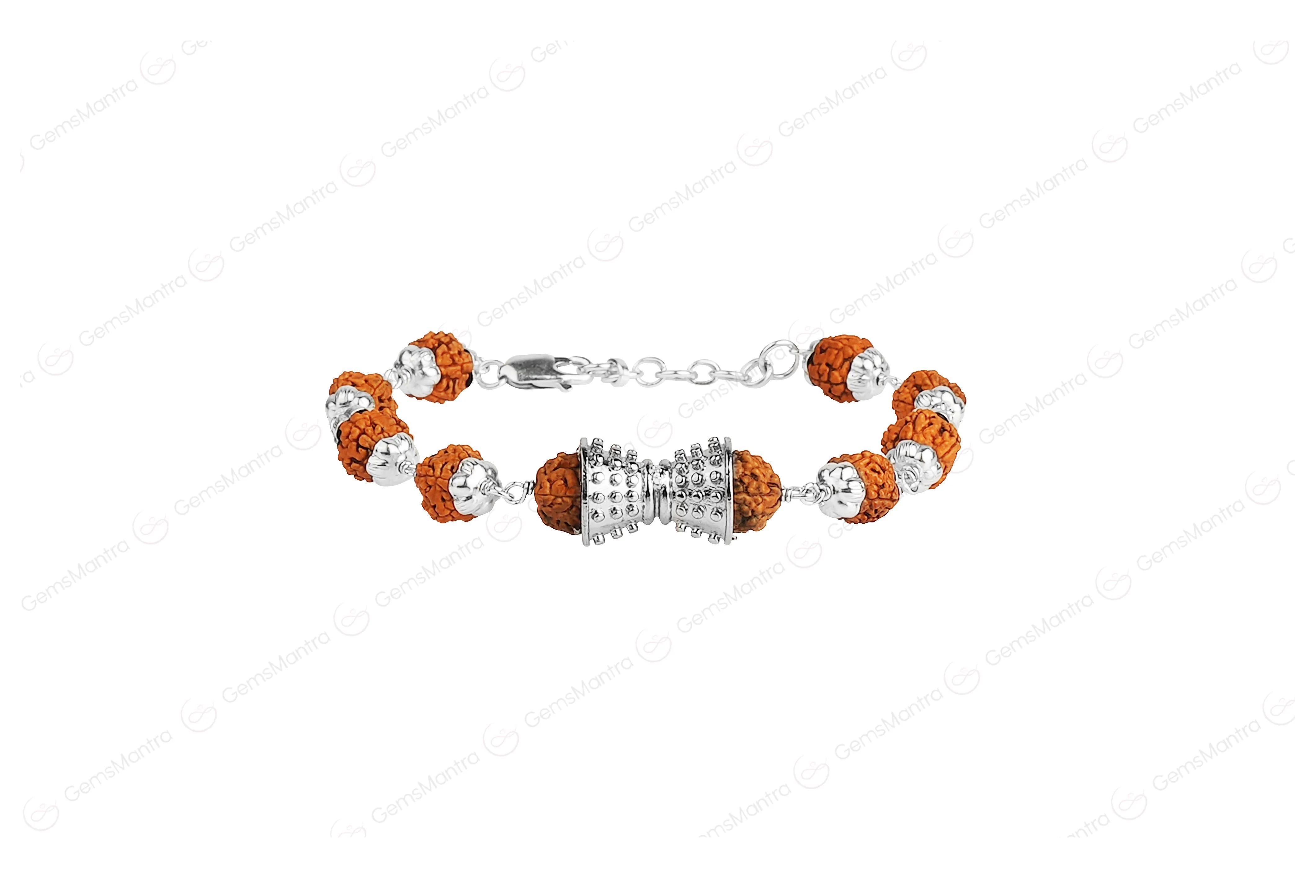 Original 5 Mukhi Rudraksha Silver Damru Bracelet for Kids - Image 5