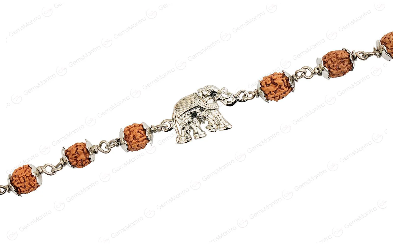 Original 5 Mukhi Rudraksha Silver Elephant Bracelet for Kids - 8 Beads with Certificate - Image 3