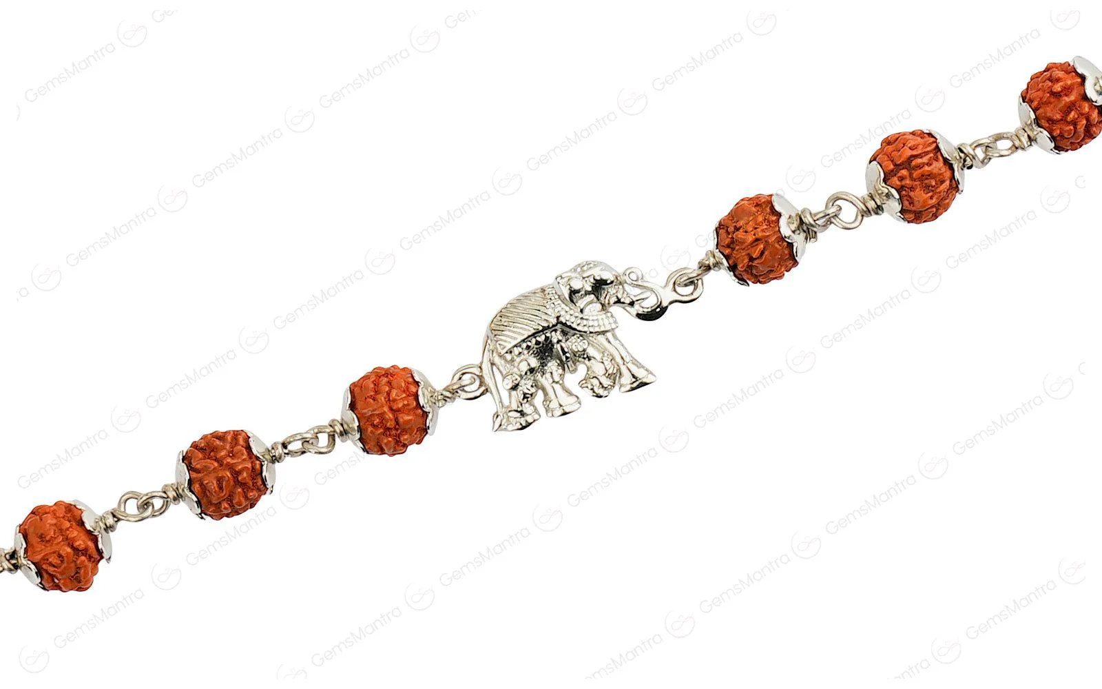 Original 5 Mukhi Rudraksha Silver Elephant Bracelet for Kids - 10 Beads with Certificate - Image 3