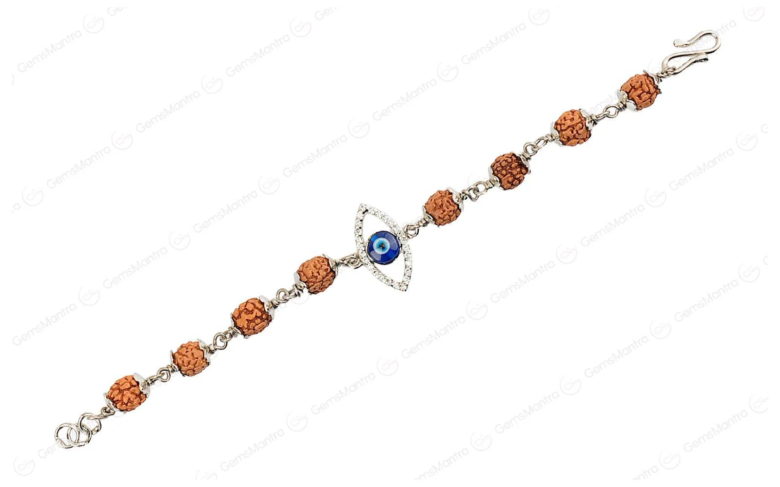Original 5 Mukhi Rudraksha Silver Evil Eye Bracelet for Kids with Certificate - Image 2