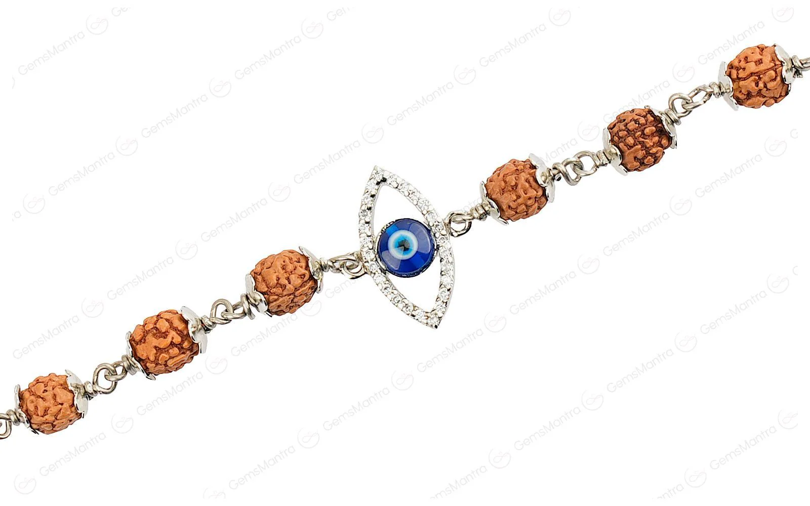 Original 5 Mukhi Rudraksha Silver Evil Eye Bracelet for Kids with Certificate - Image 3