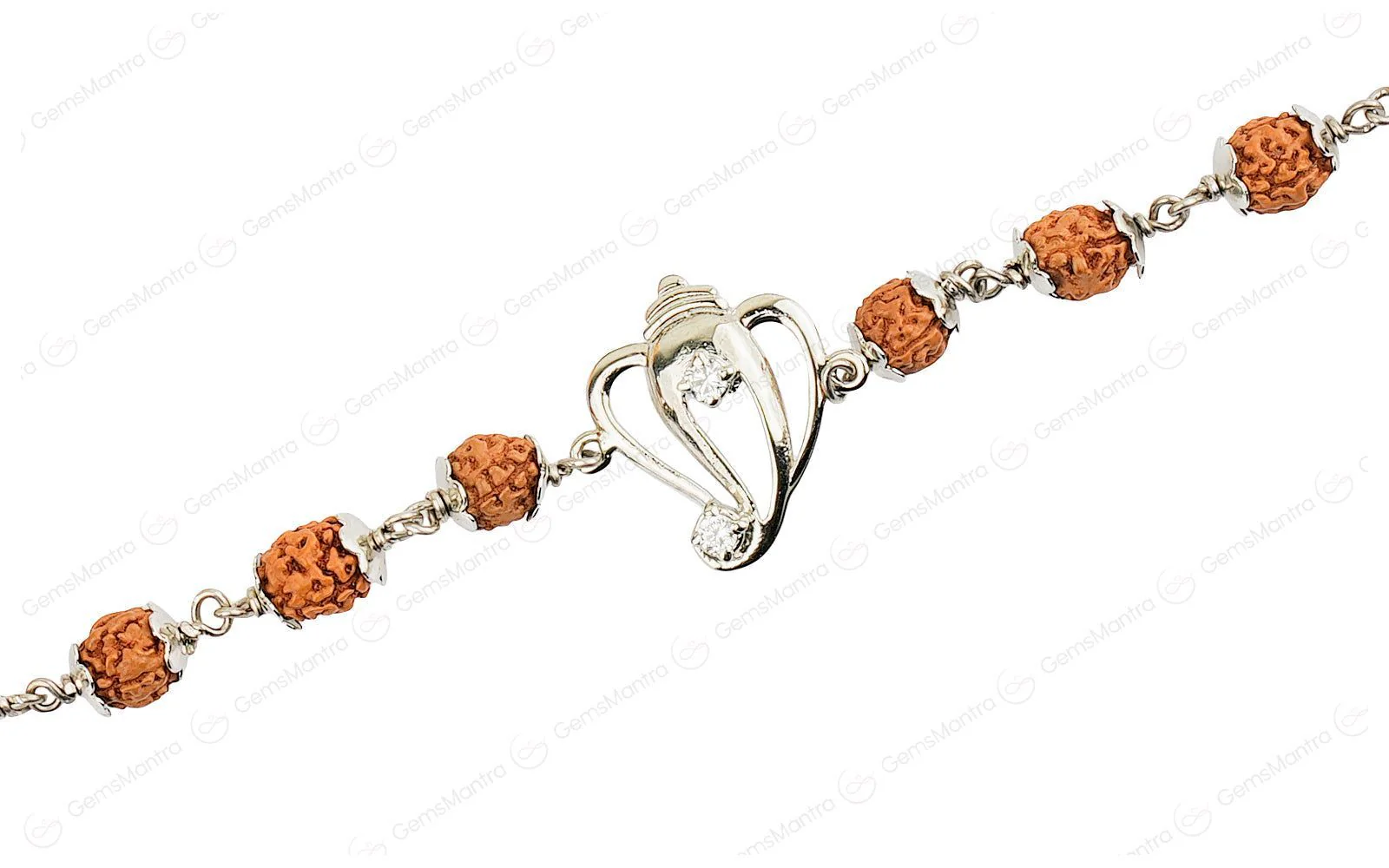 Original 5 Mukhi Rudraksha Silver Ganesh Bracelet for Kids - 4 Beads with Certificate - Image 3