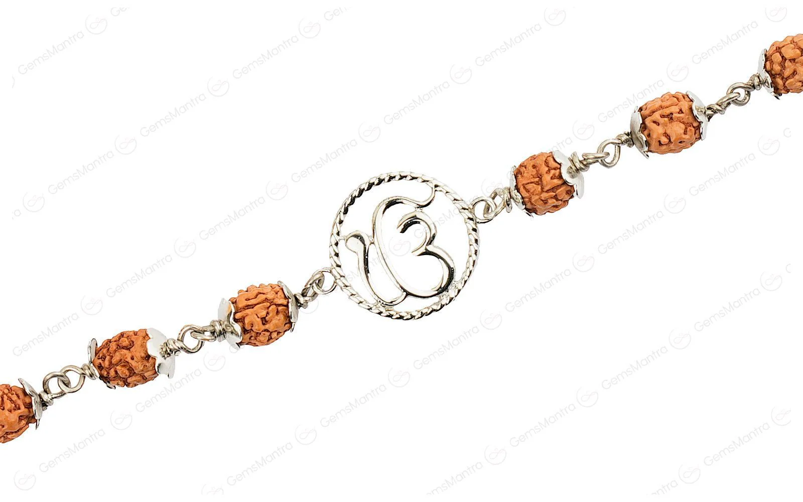 Original 5 Mukhi Rudraksha Silver Onkar Bracelet for Kids - 4 Beads with Certificate - Image 3