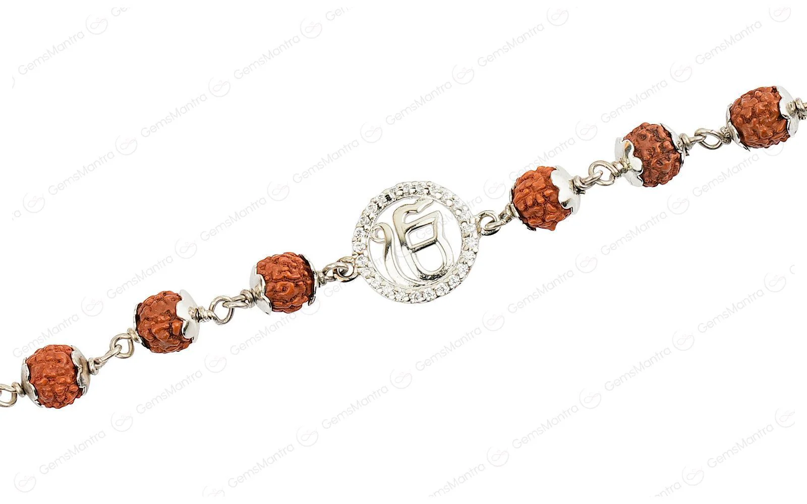 Original 5 Mukhi Rudraksha Silver Studded Onkar Bracelet for Kids - 5 Beads with Certificate - Image 3