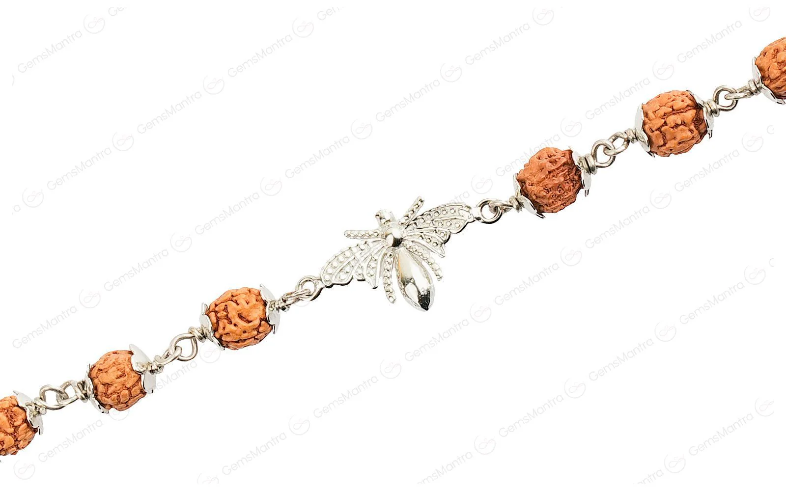 Original 5 Mukhi Rudraksha Silver Studded Butterfly Bracelet for Kids with Certificate - Image 3